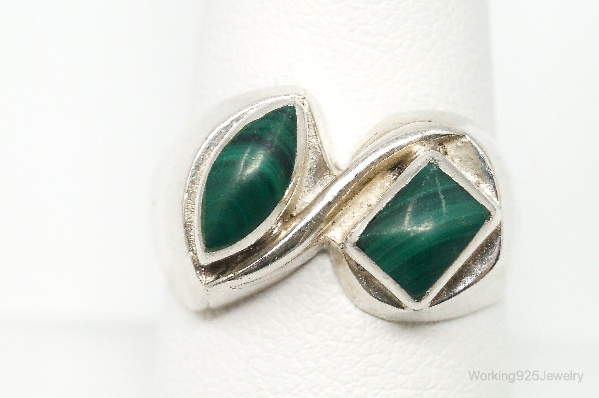 Vintage Southwest Malachite 950 Silver Ring - Size 9.25