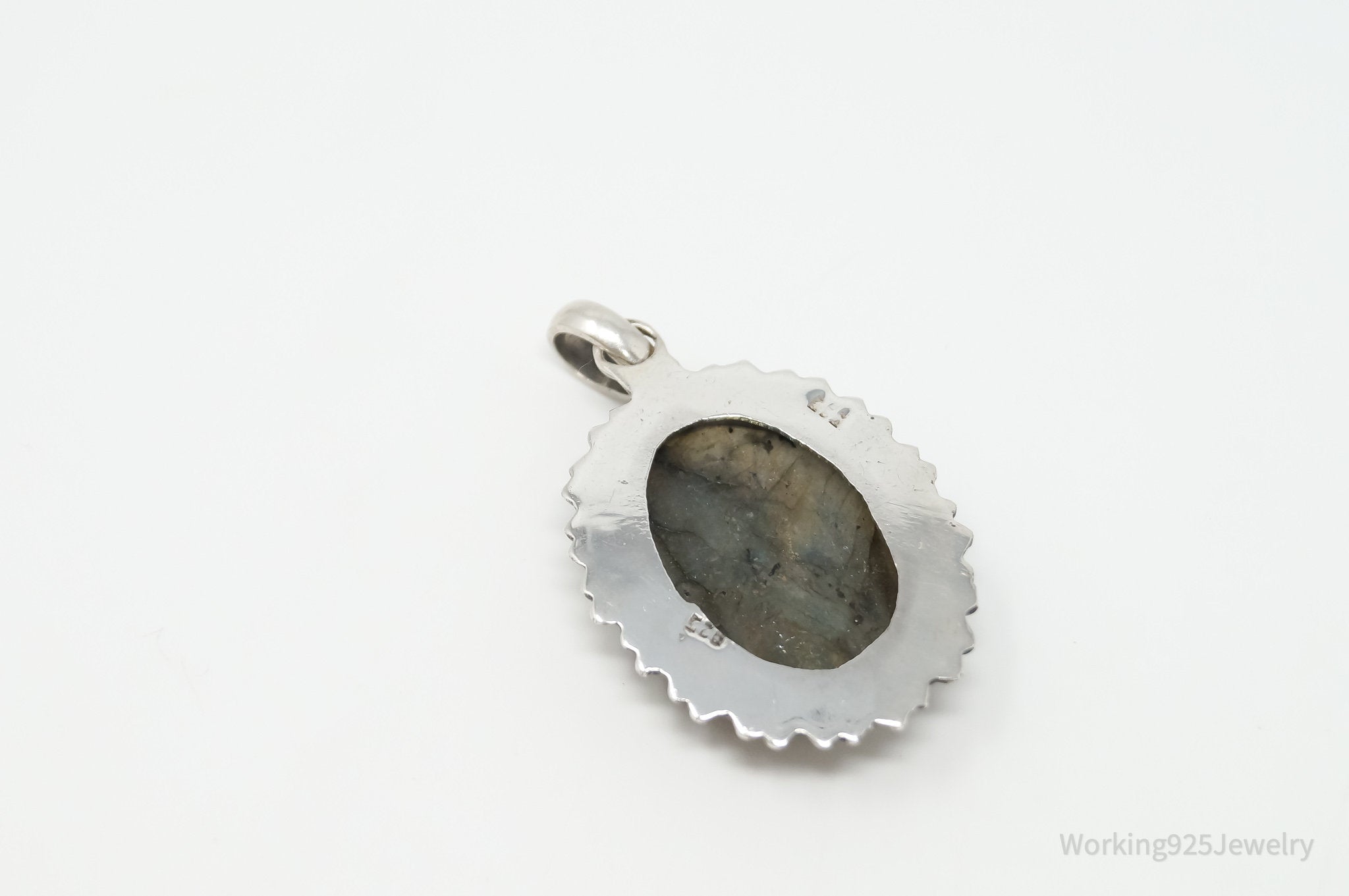 Vintage Large Labradorite Sterling Silver Necklace Pendant