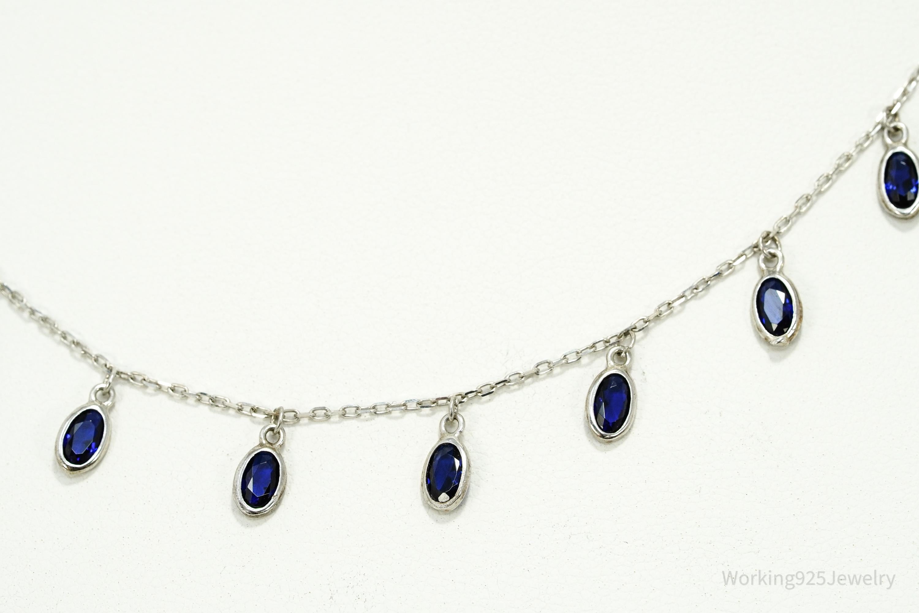 Vintage Blue Spinel Sterling Silver Necklace 18"