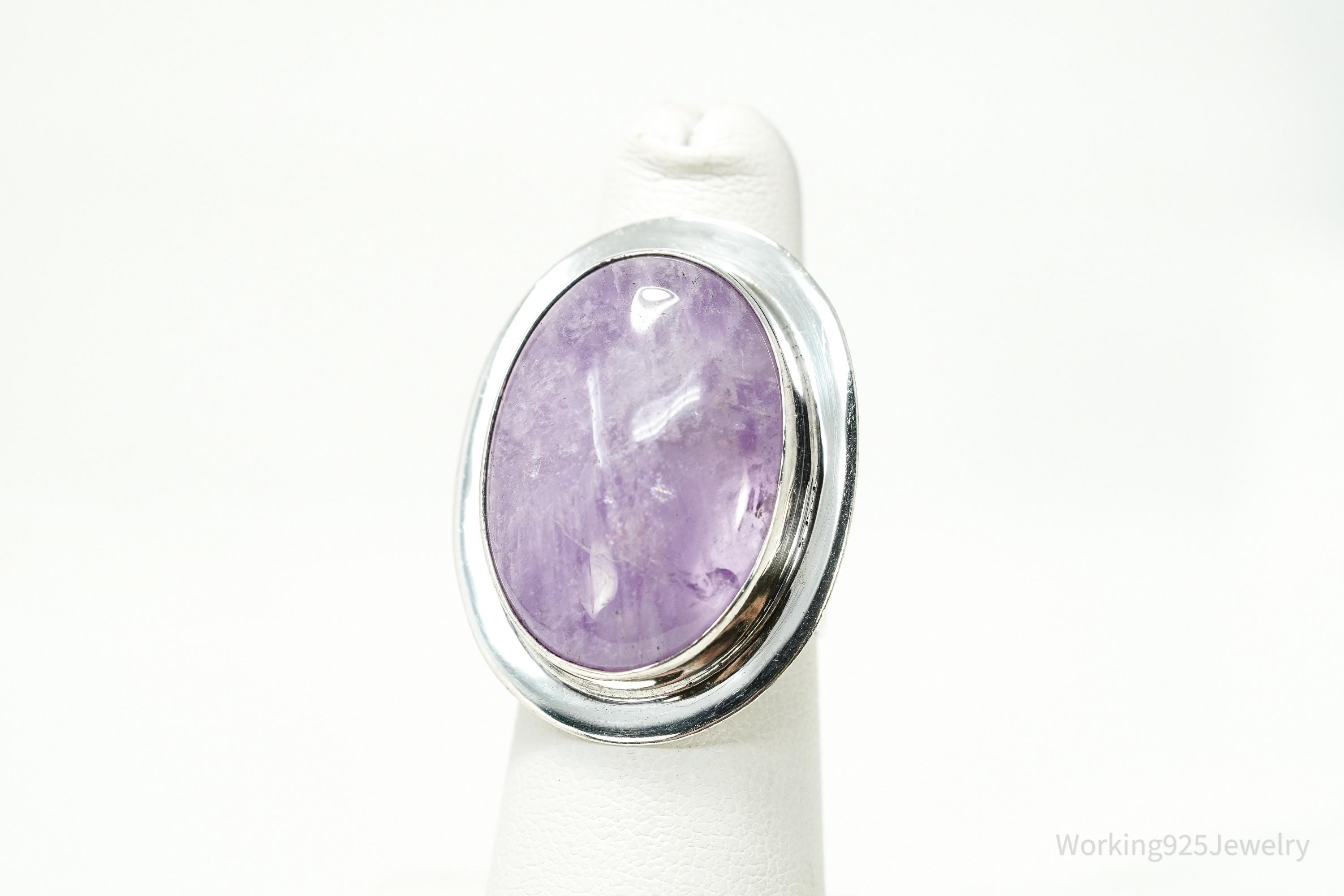 Vintage Mexico Modernist Dominique Dinouart Large Amethyst Sterling Silver Ring - Size 6.75