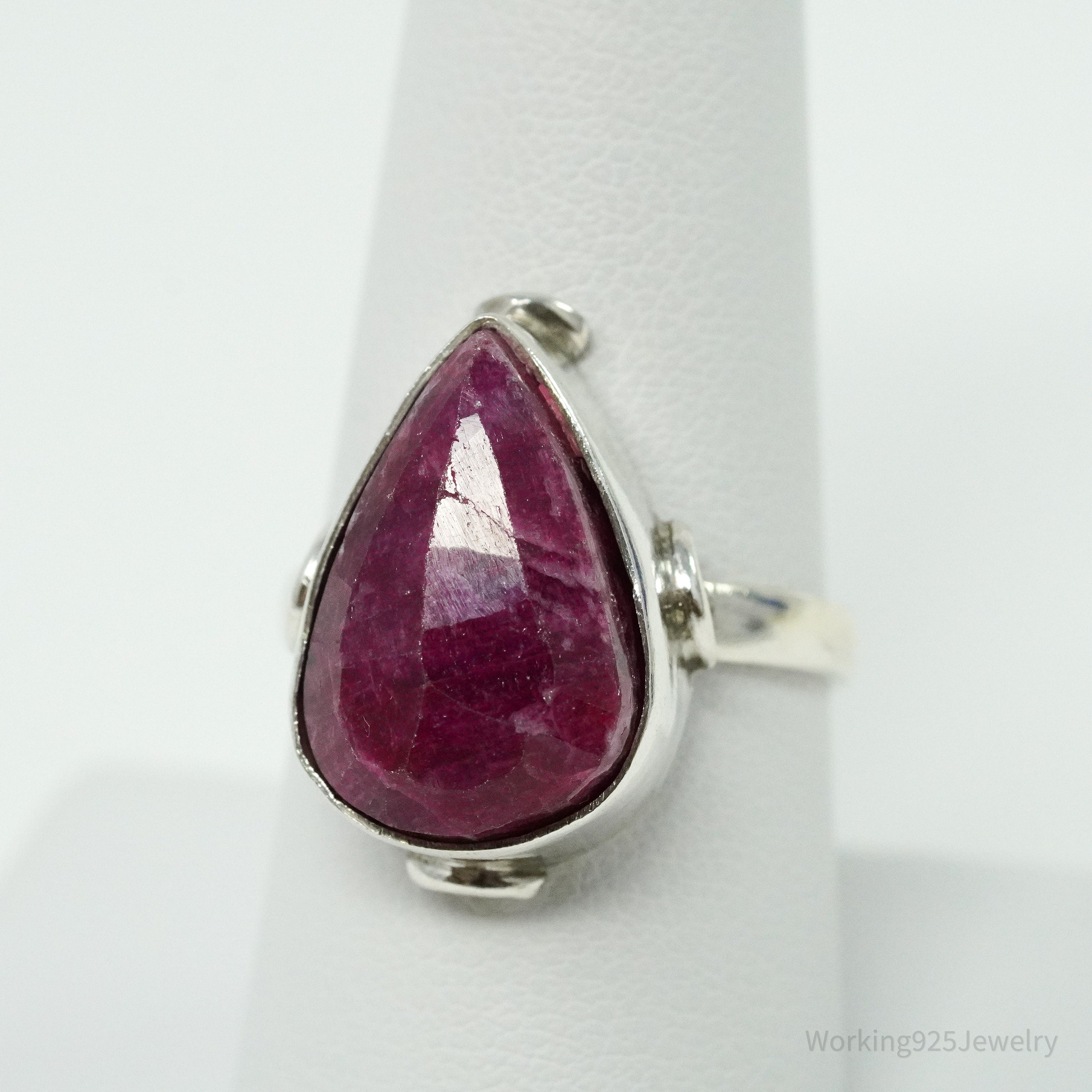Vintage Natural Ruby Sterling Silver Ring - Size 8.25