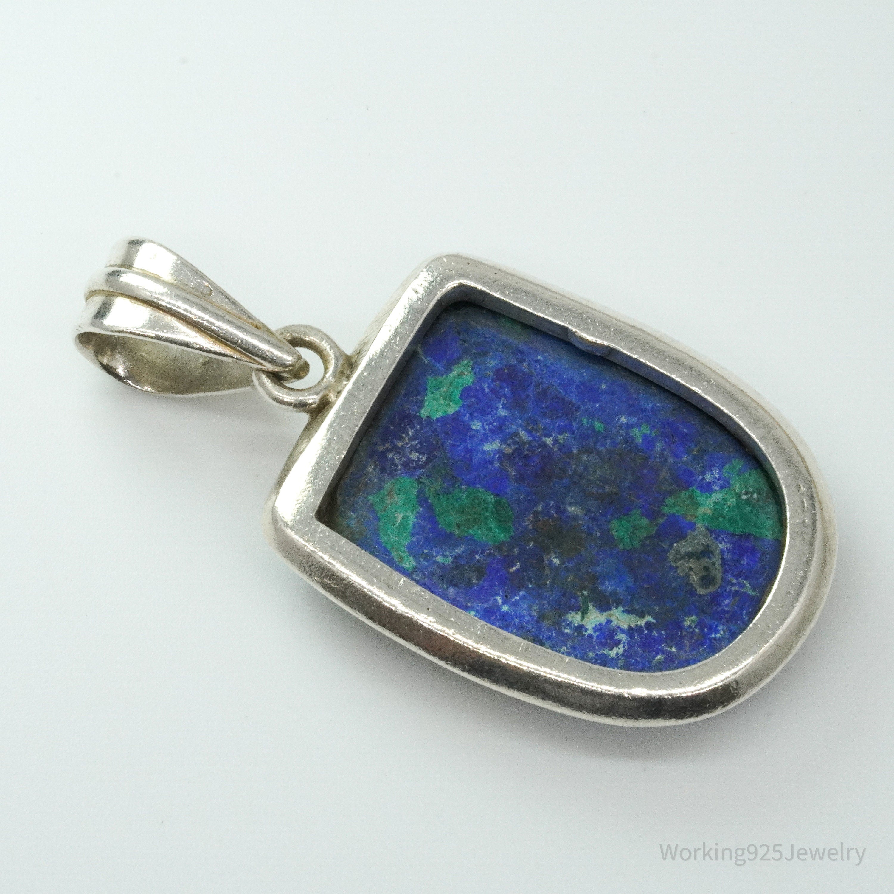 Vintage Large Azurite Silver Pendant 1 15/16"
