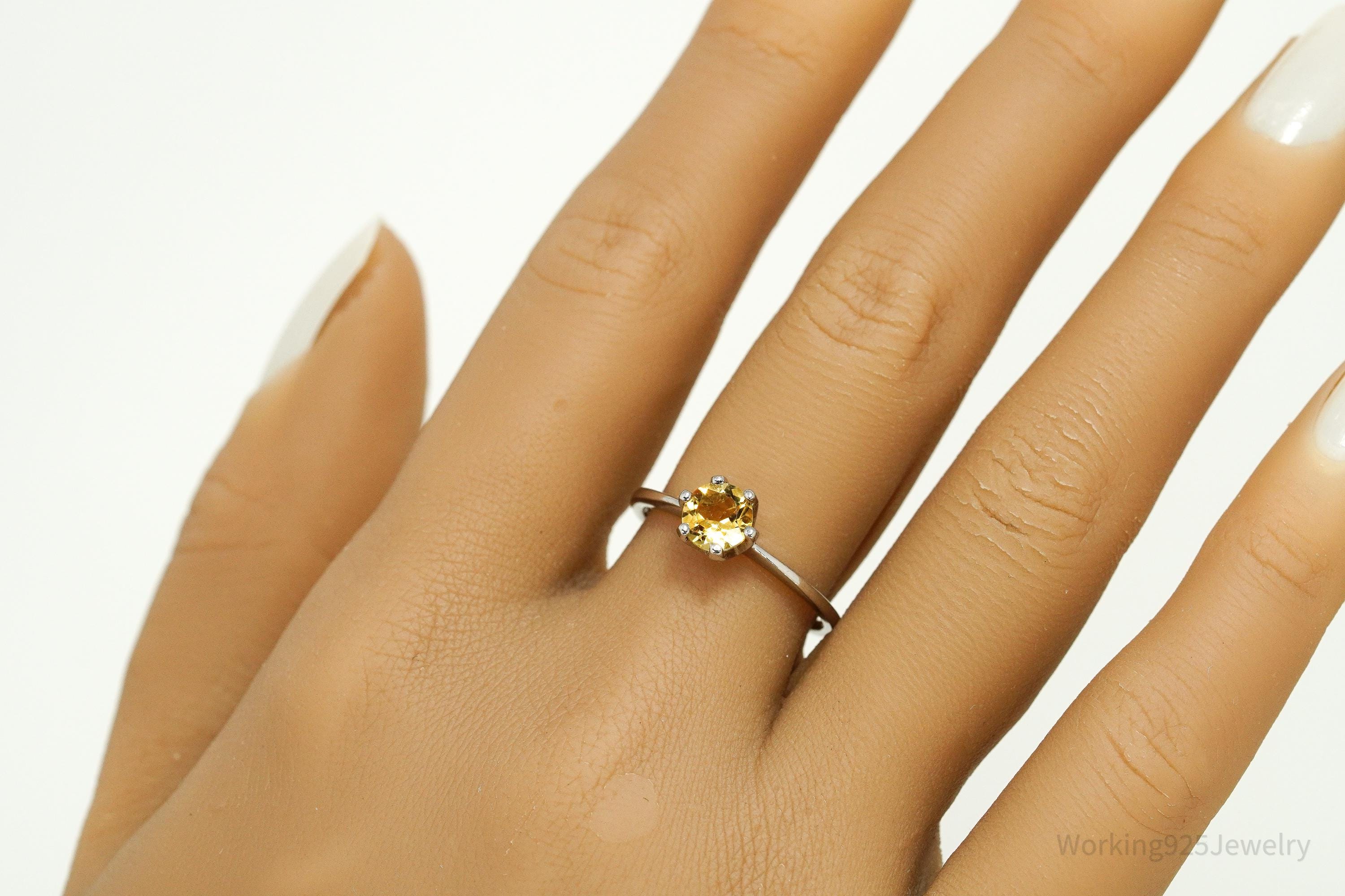 Vintage RJ Citrine Gemstone Sterling Silver Ring - Size 8.25