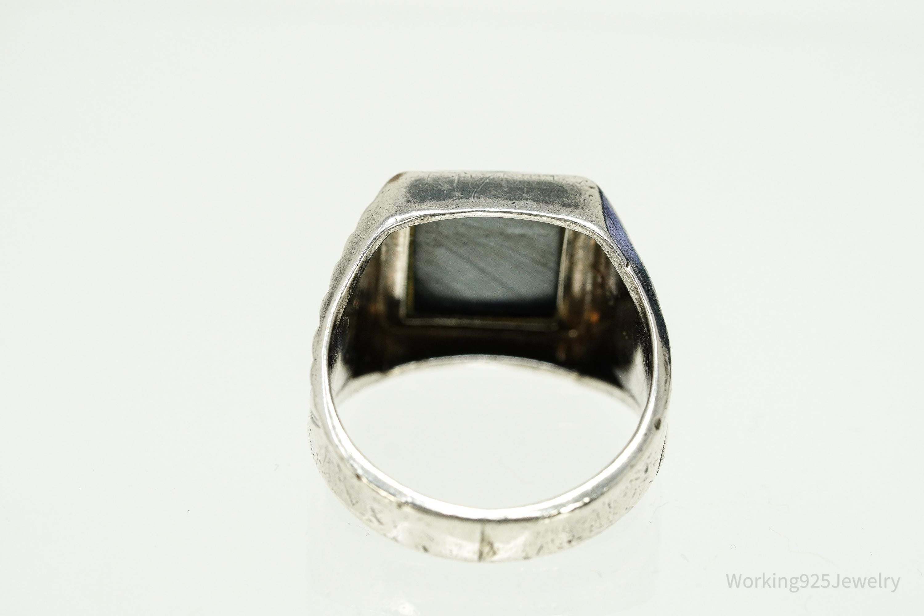 Vintage MCM Vargas Mfg. Co. Hematite Sterling Silver Ring - Size 7.75