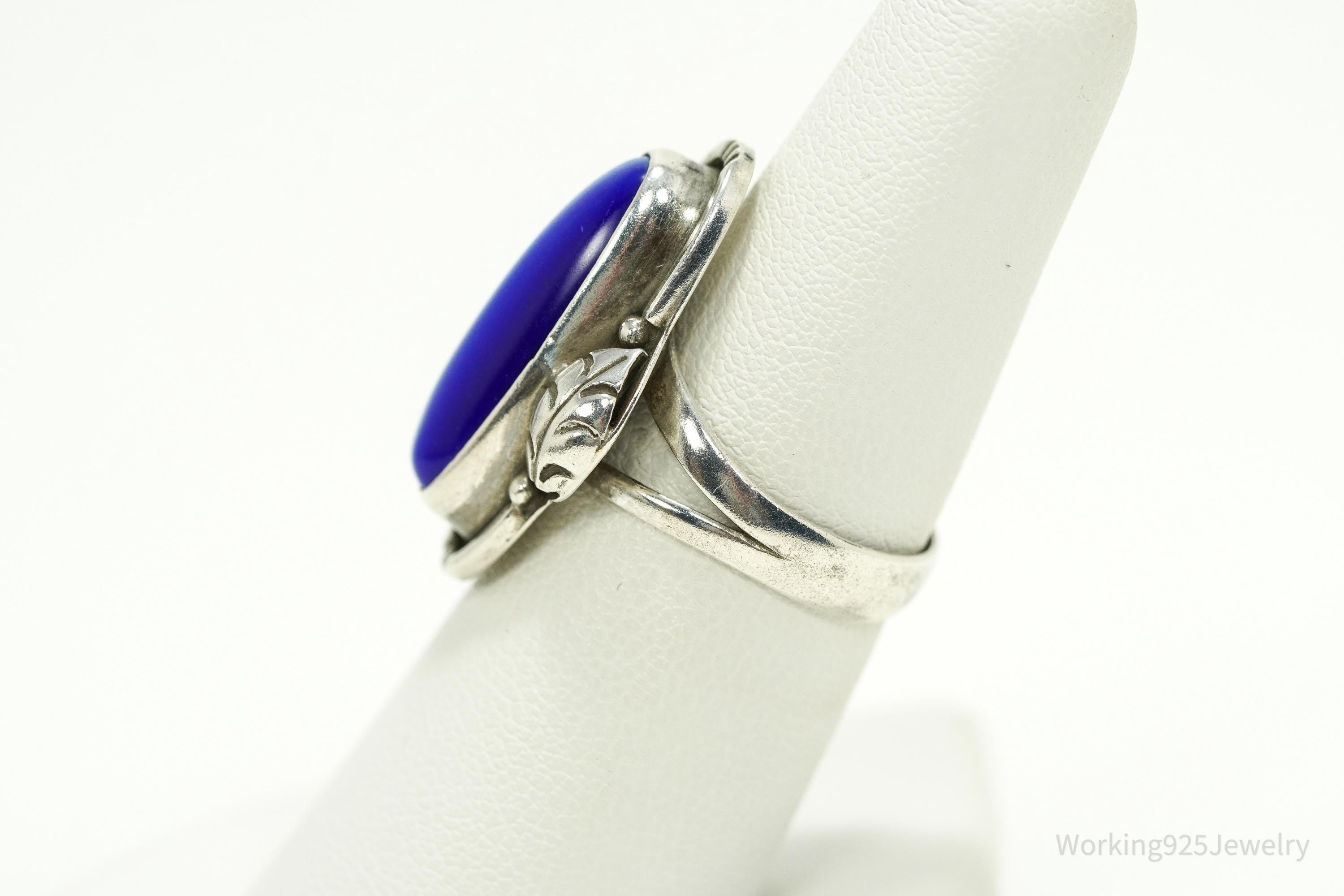 Vintage Mexico Blue Tigers Eye Sterling Silver Ring - Size 6.75