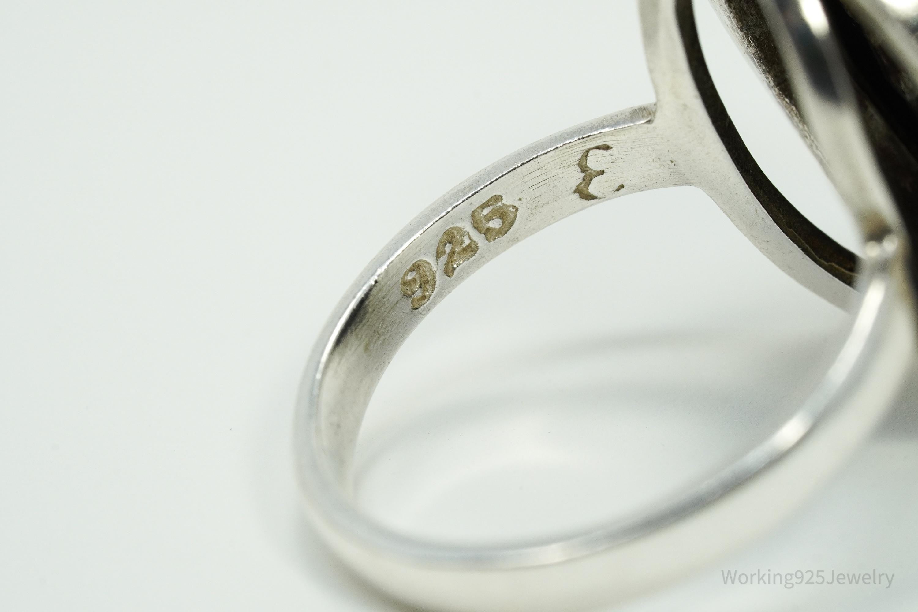 Vintage Polish Large Amber Sterling Silver Ring - Size 7