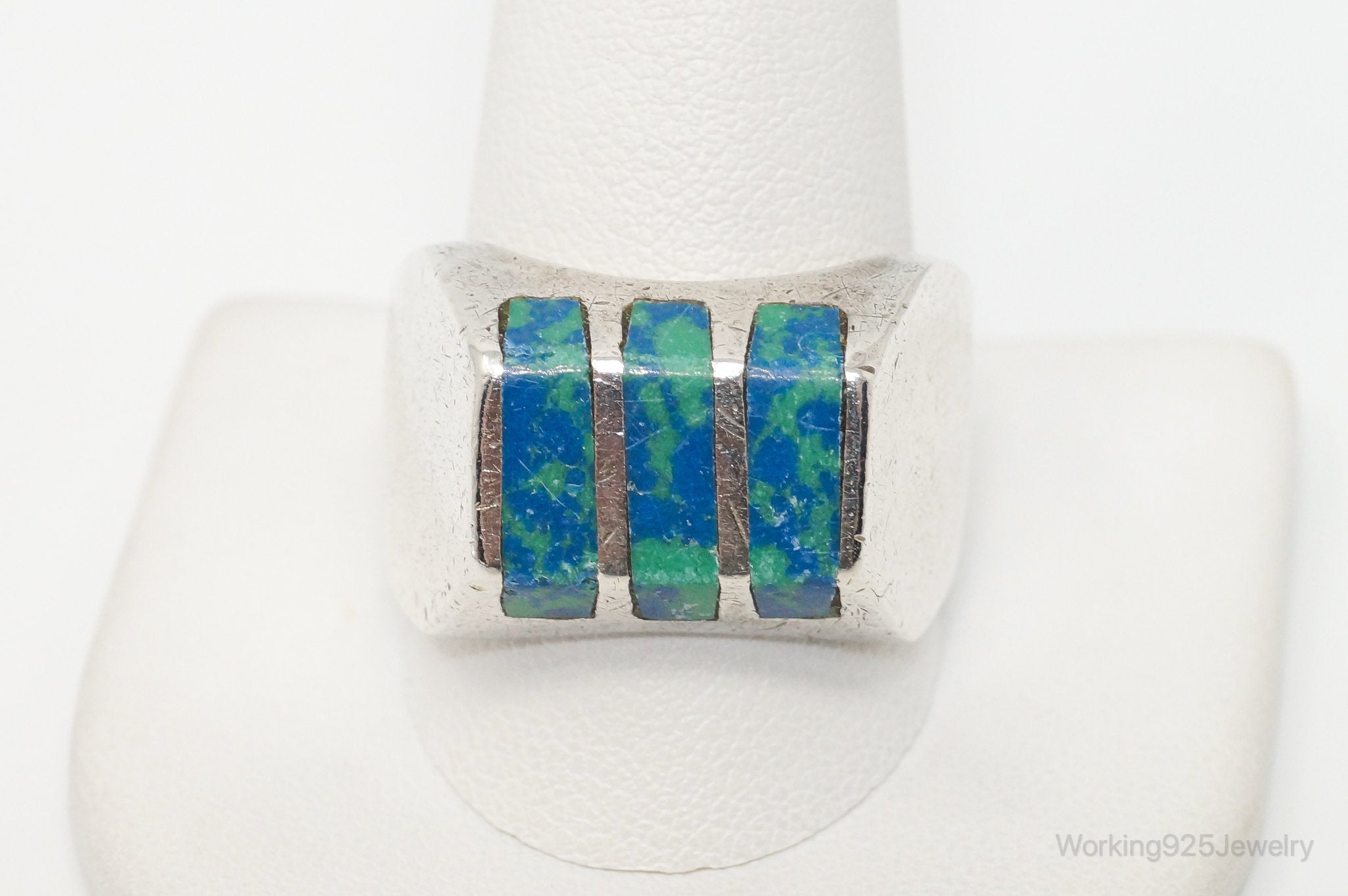 Vintage Mexico Azurite Western Sterling Silver Ring - Sz 12