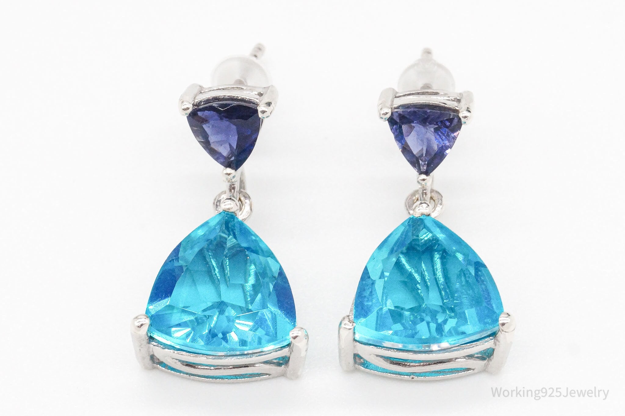 Vintage Aqua Blue Stone Iolite Sterling Silver Earrings