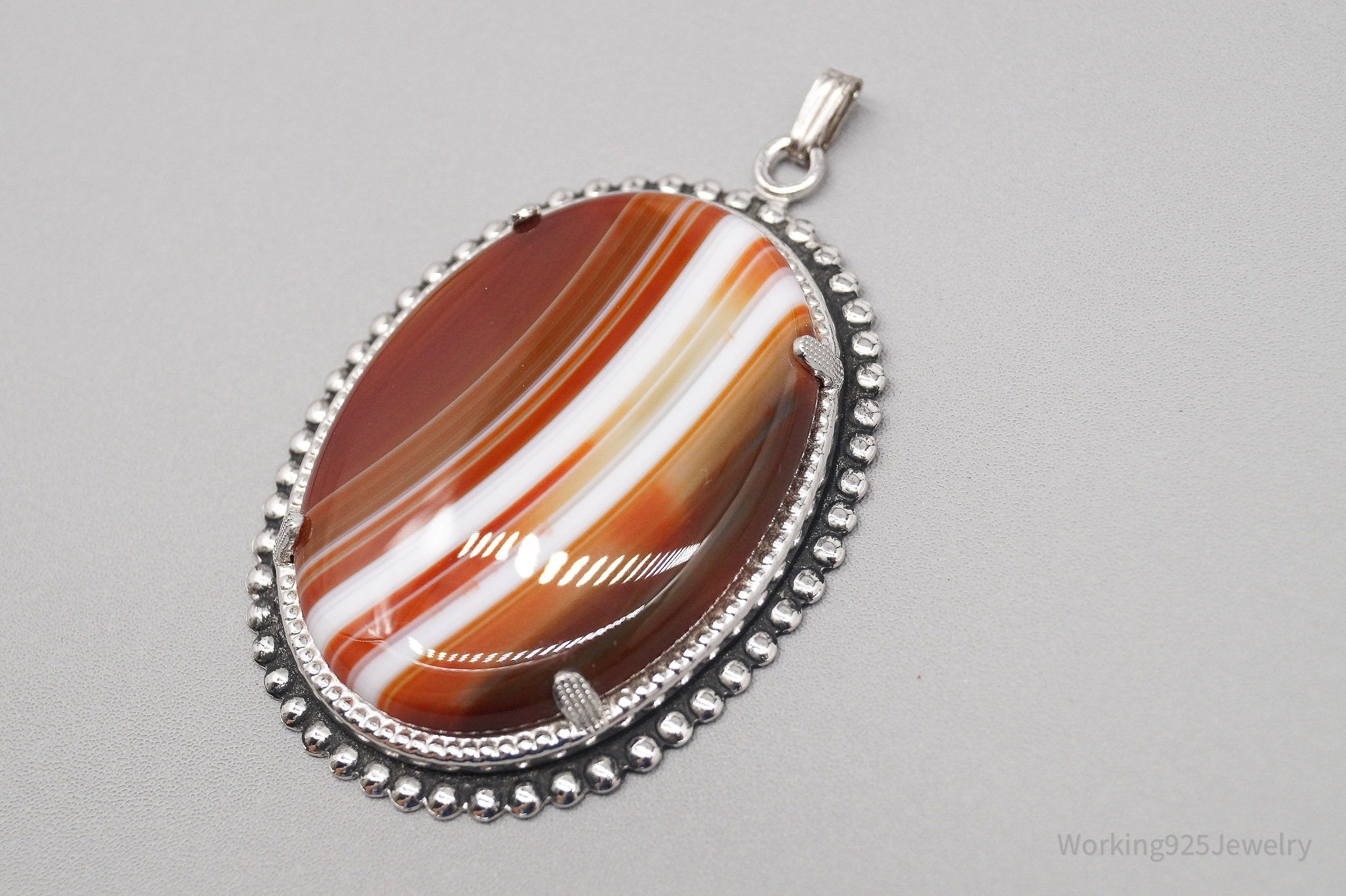 Vintage Large Red Lace Agate Sterling Silver Pendant