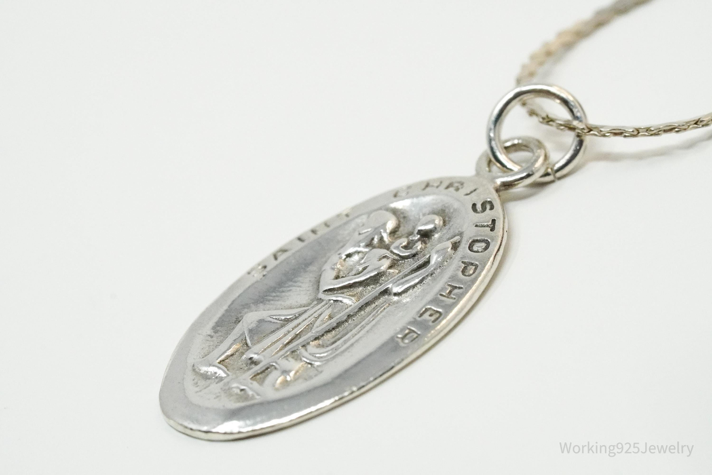 Vintage Saint Christopher Sterling Silver Necklace 20"