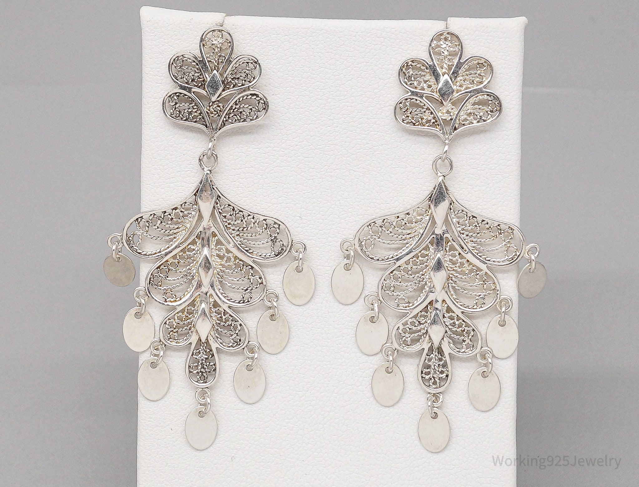 Vintage Filigree Chandelier Sterling Silver Earrings