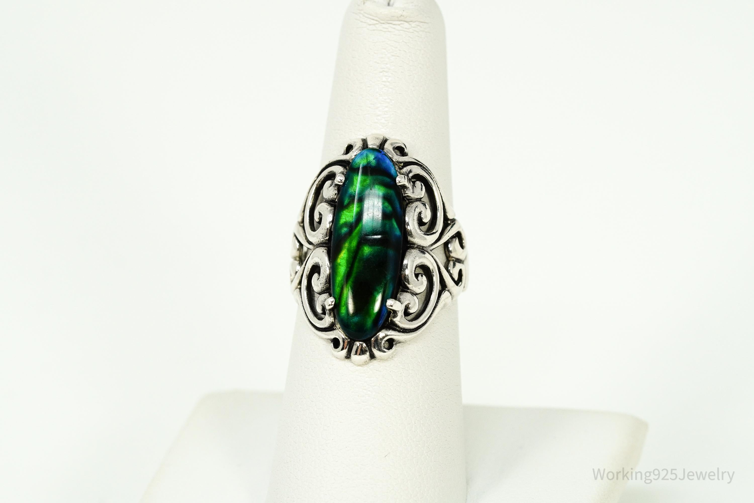 Vintage Designer Kabana Abalone Paua Shell Sterling Silver Ring - Size 7