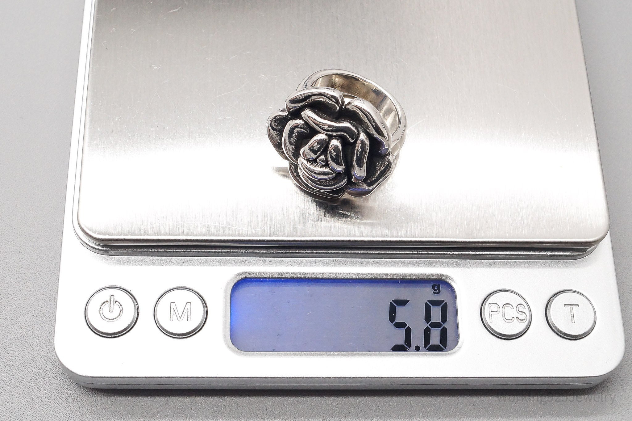 Vintage Puffy Rose Sterling Silver Hollow Ring - Size 6.75