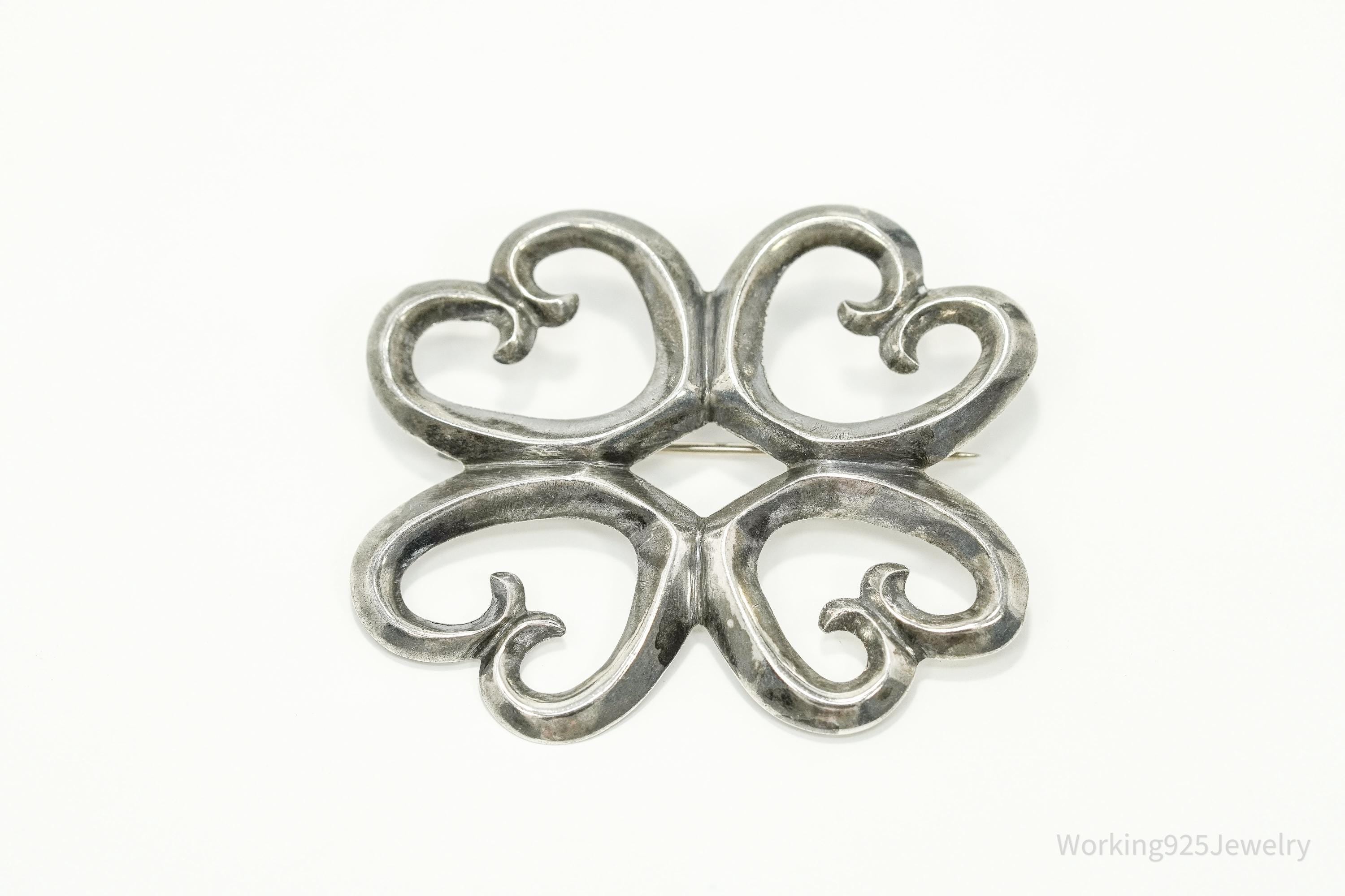 Large Vintage Native American Silver Brooch Pin 1 7/8"