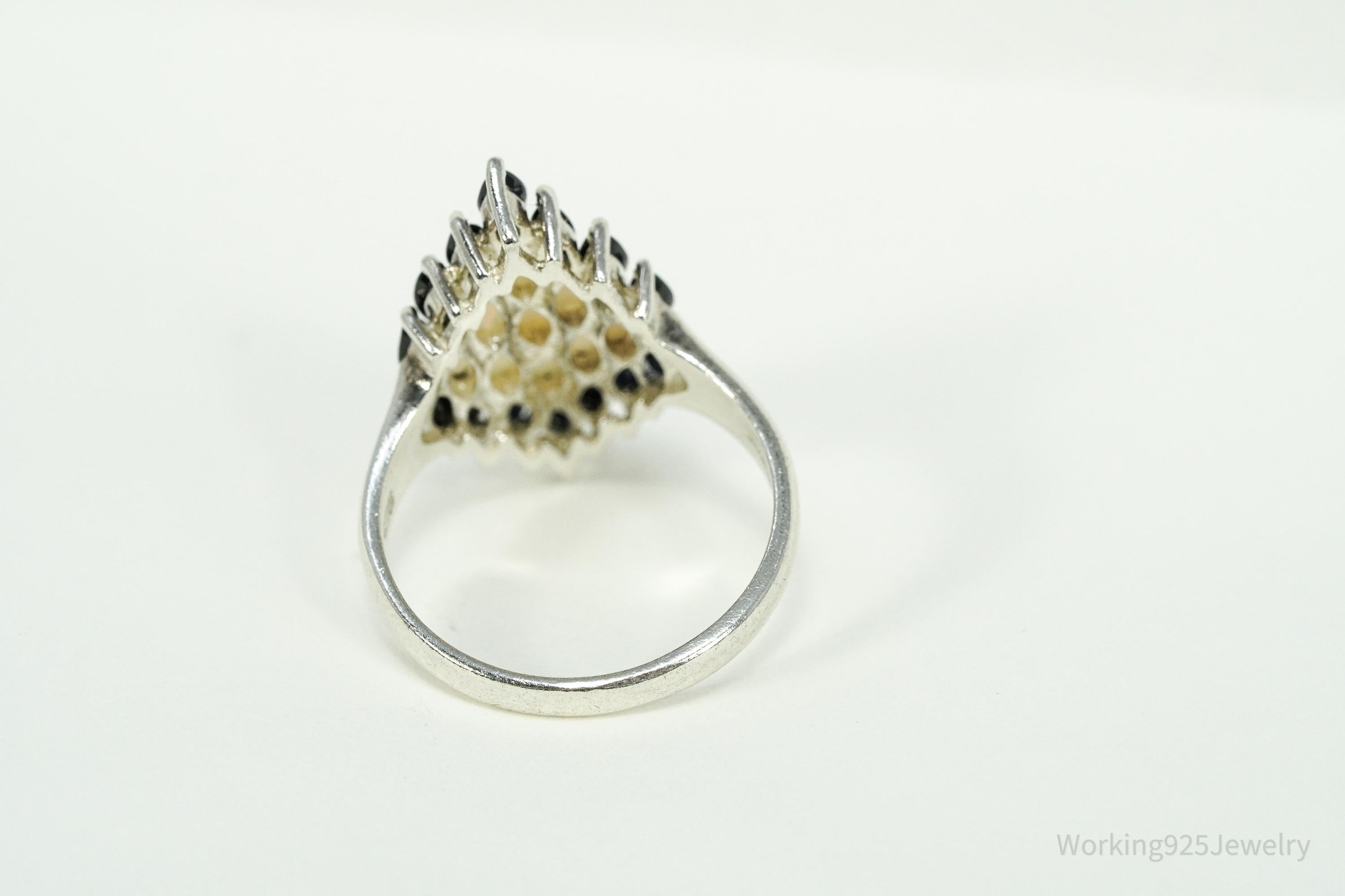 Vintage Opal & Blue Sapphire Sterling Silver Ring - Size 7