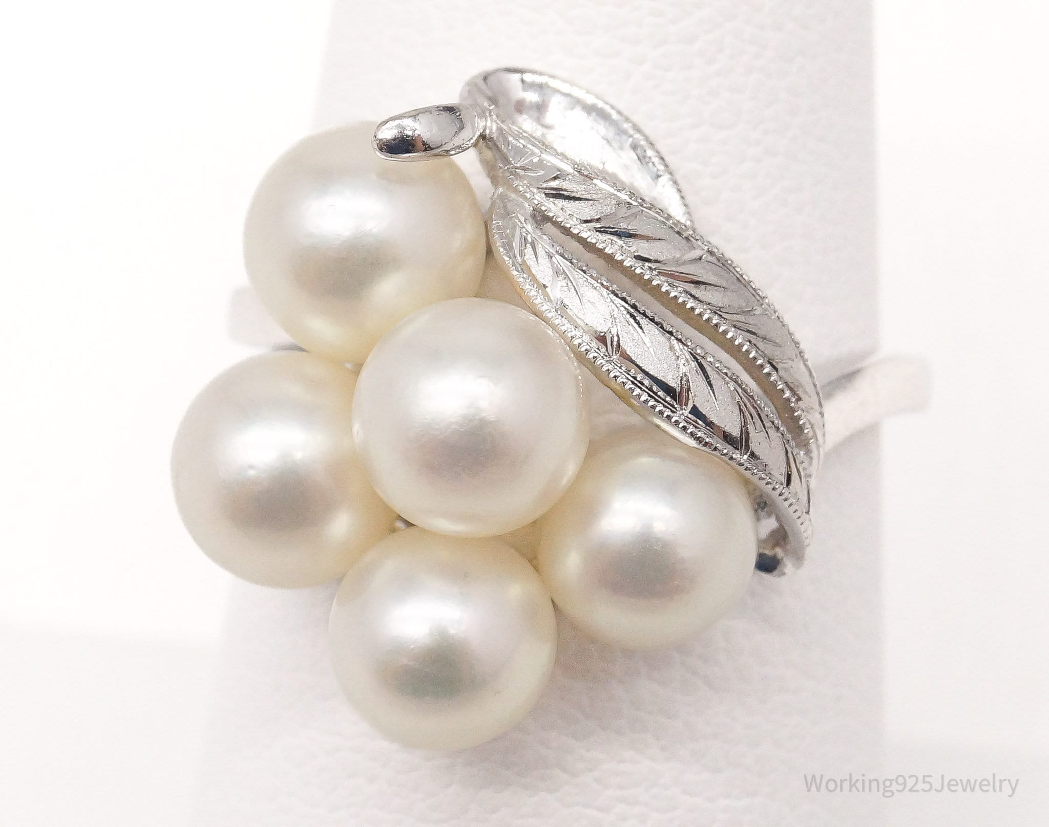 Antique Faux Pearl Sterling Silver Ring - Size 7