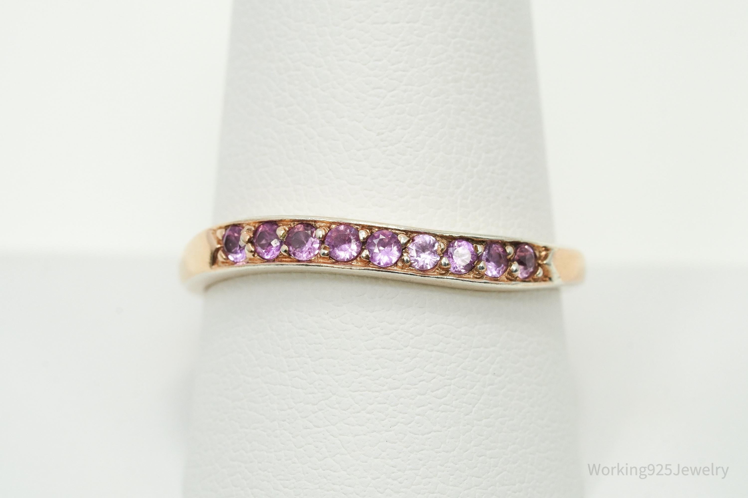 Vintage Ruby Rose Gold Vermeil Sterling Silver Ring - Size 10