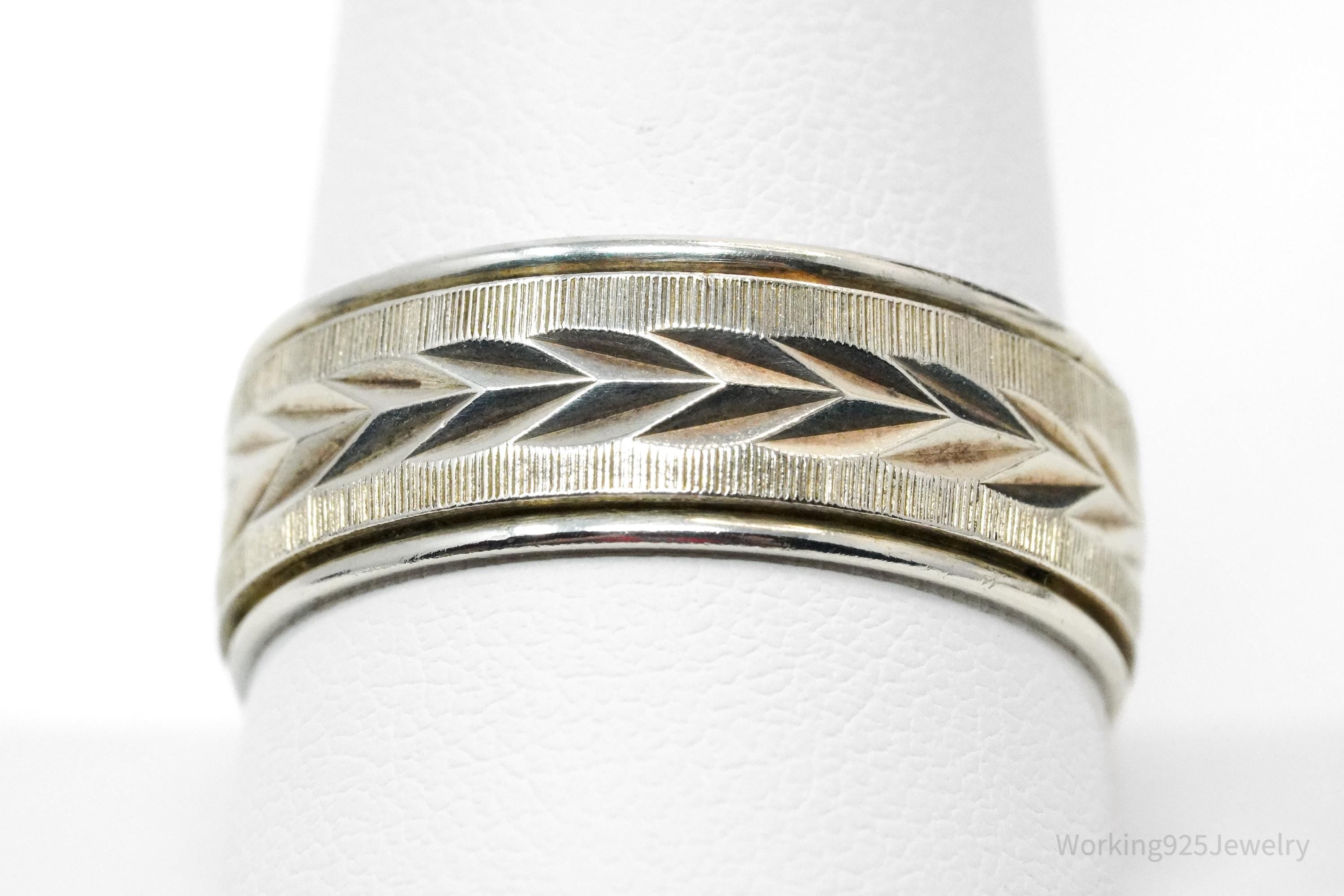 Vintage Designer WM Co Textured Sterling Silver Band Ring - Size 11