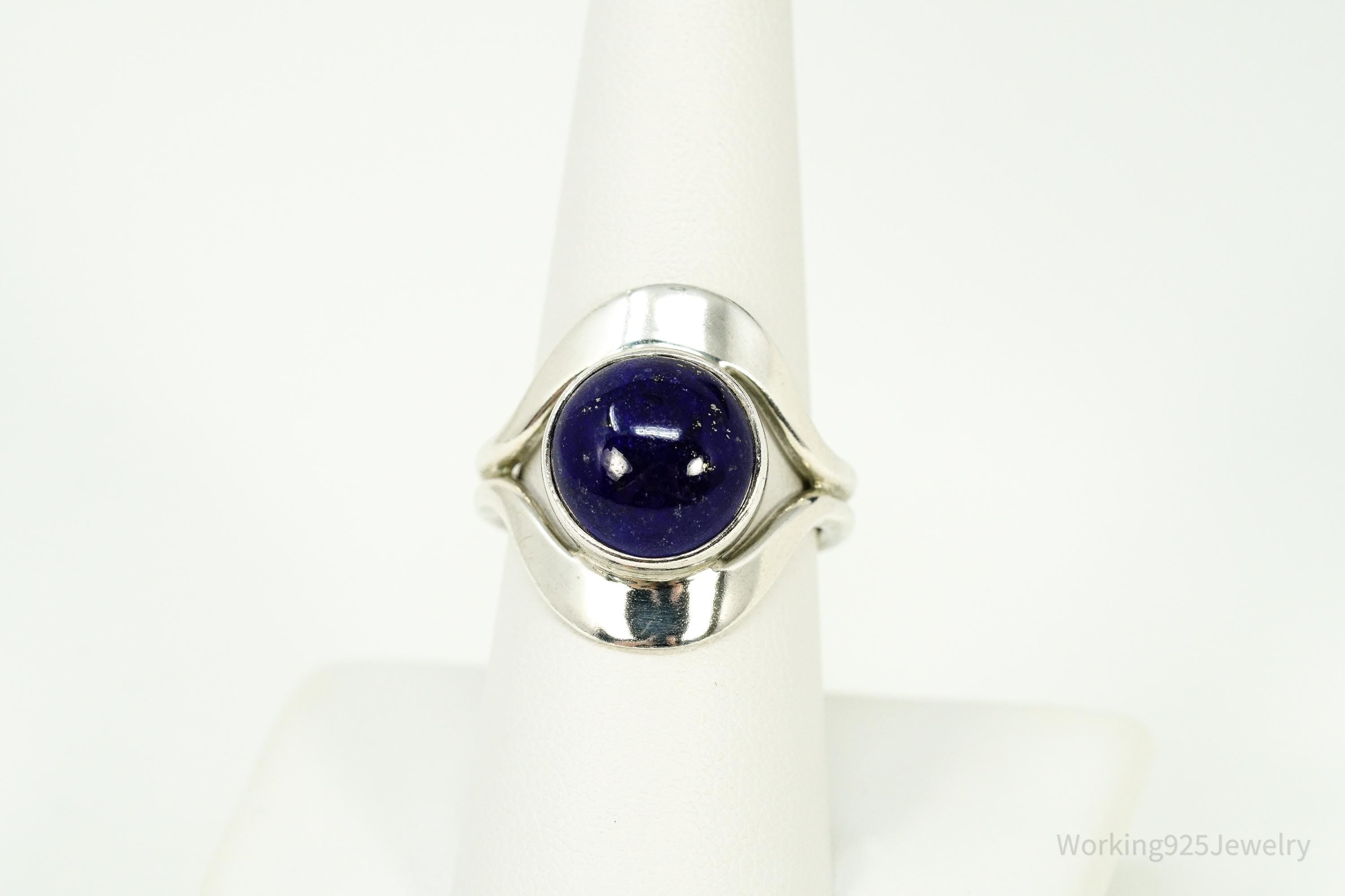 Vintage Mexico Lapis Lazuli Modernist Style Sterling Silver Ring Size 8.25