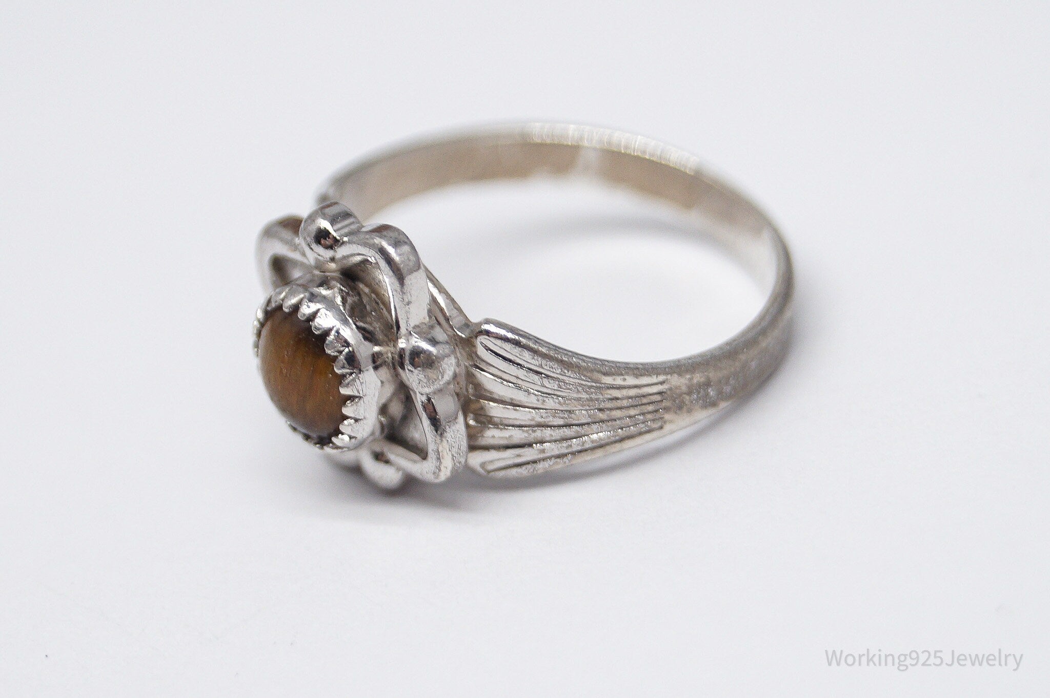 Vintage Native American Signed JP Tigers Eye Sterling Silver Ring - Size 2.75