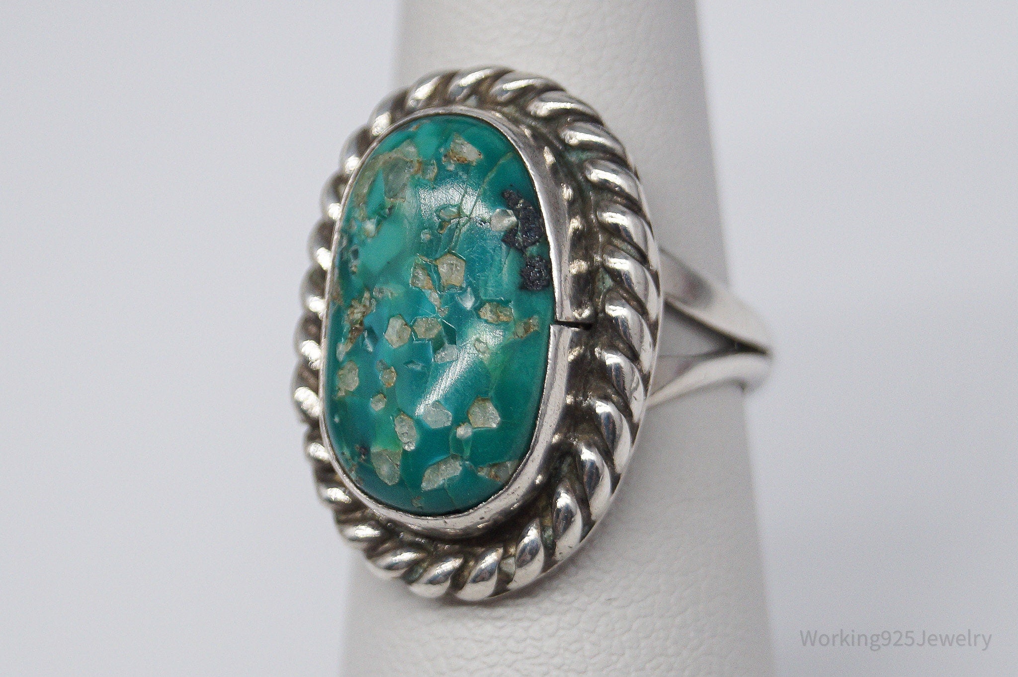 Vintage Native American Turquoise Unsigned Silver Ring - Size 6.25