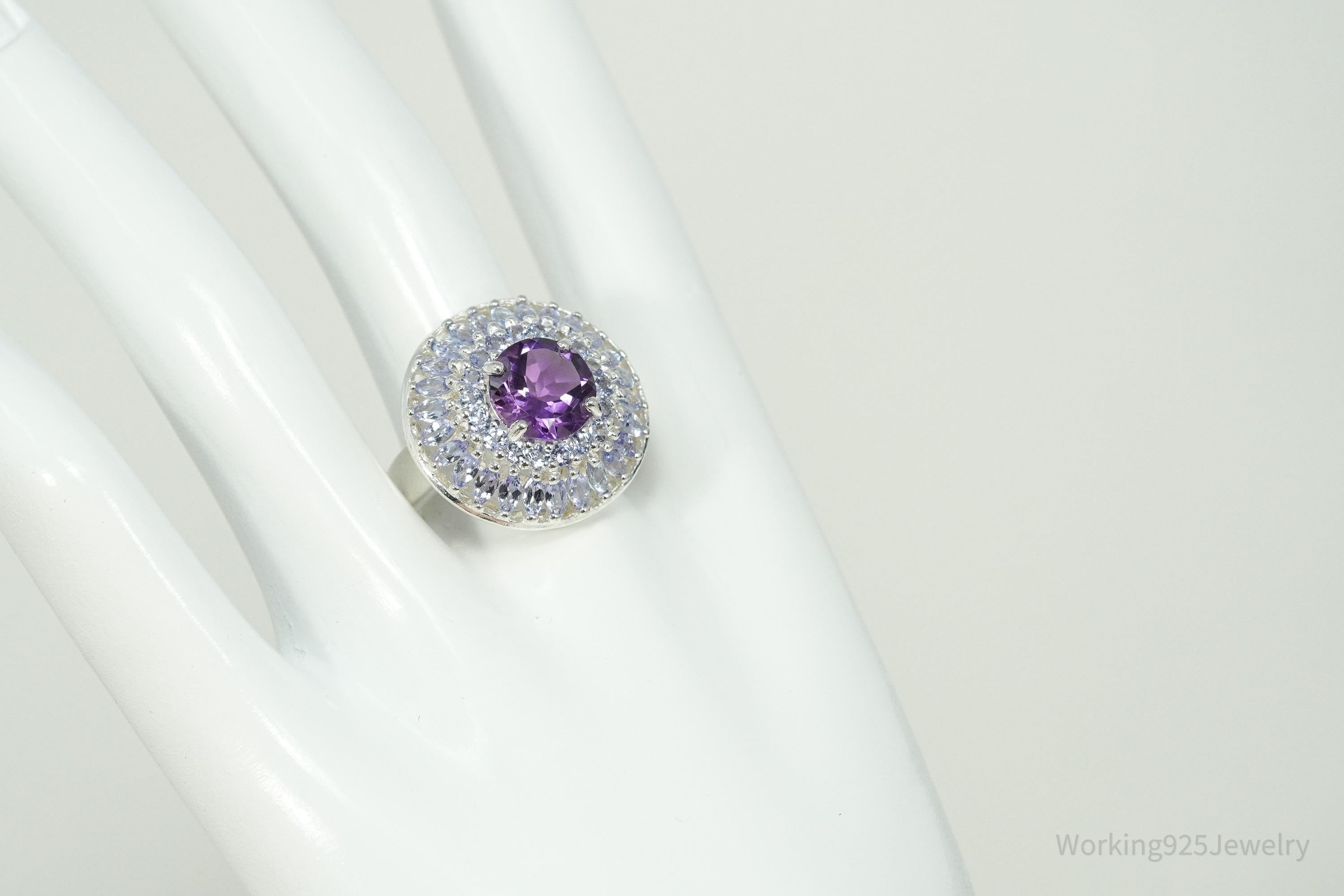 Vintage Amethyst & Iolite Sterling Silver Ring - Size 9