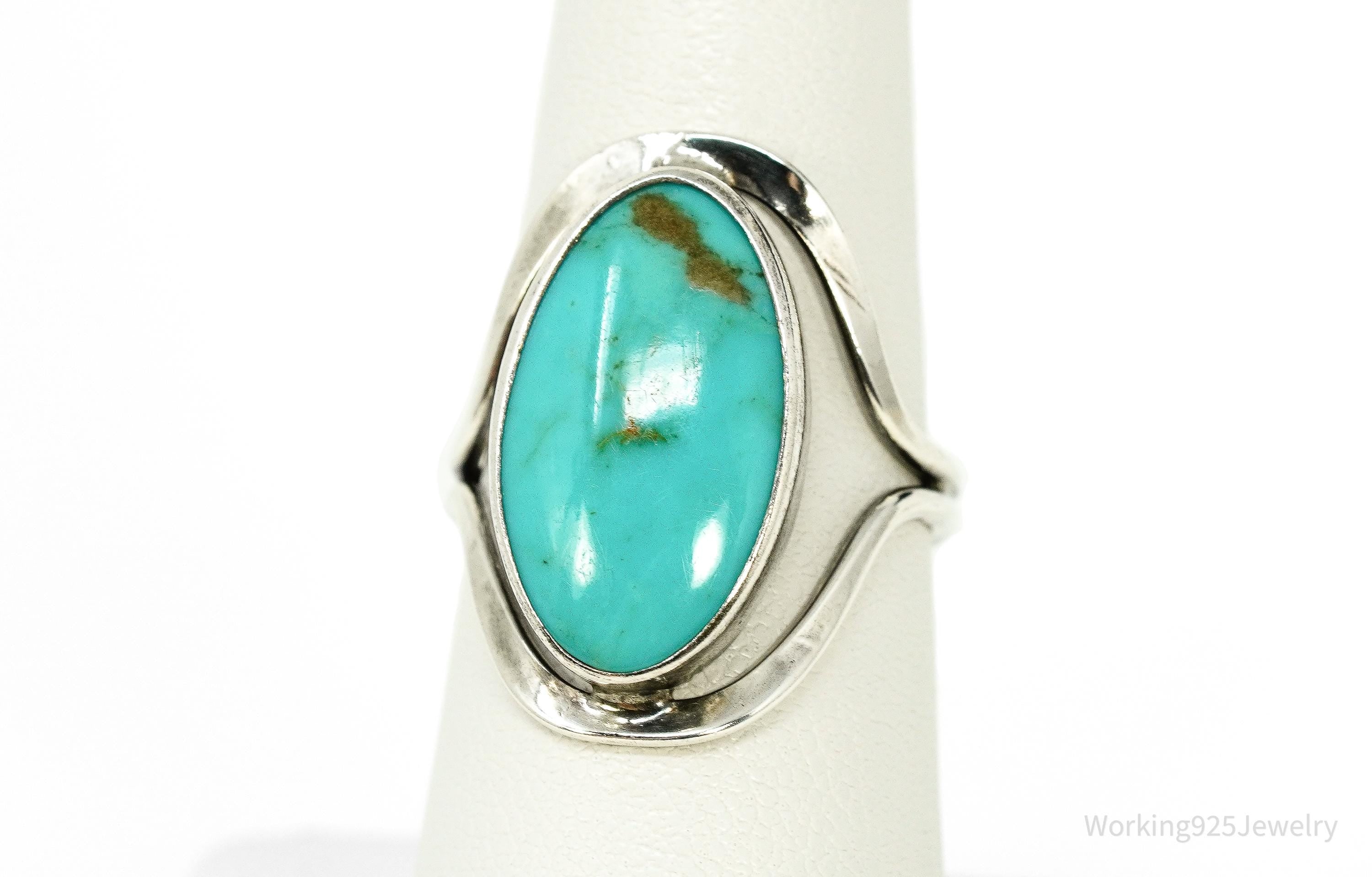 Vintage Native Turquoise Sterling Silver Ring - Size 6.75