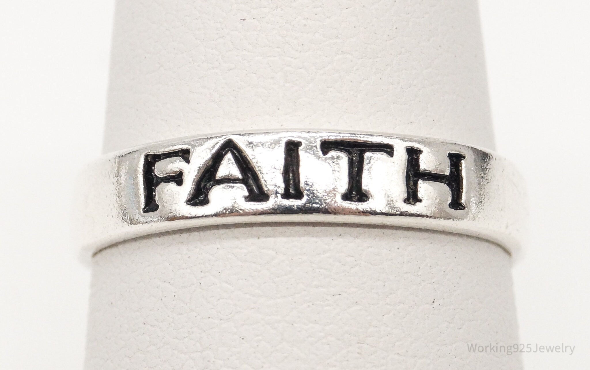 Vintage "Faith" Sterling Silver Band Ring - Size 7