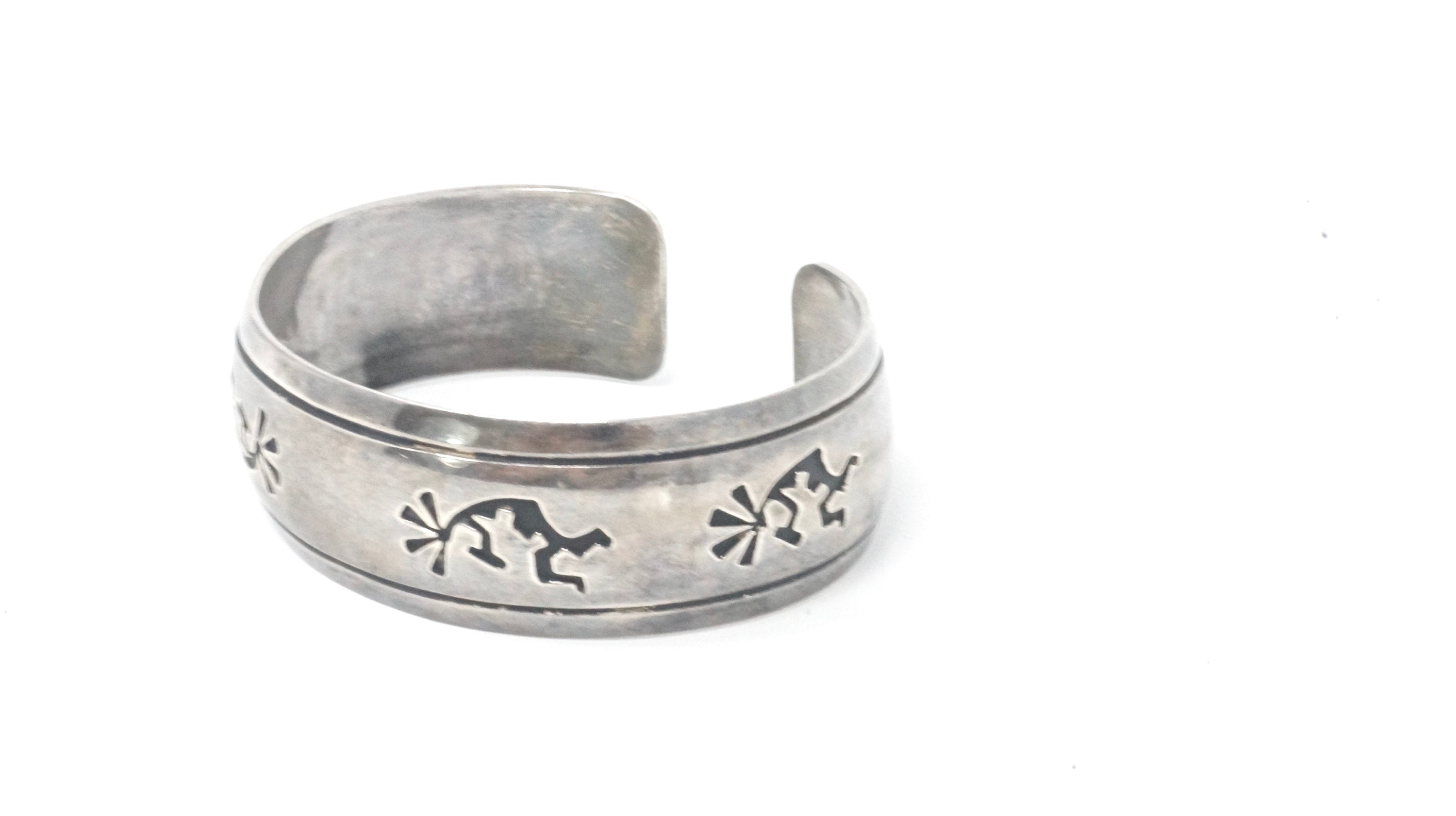 Vintage Native American T Billy Dancing Kokopelli Sterling Silver Cuff Bracelet