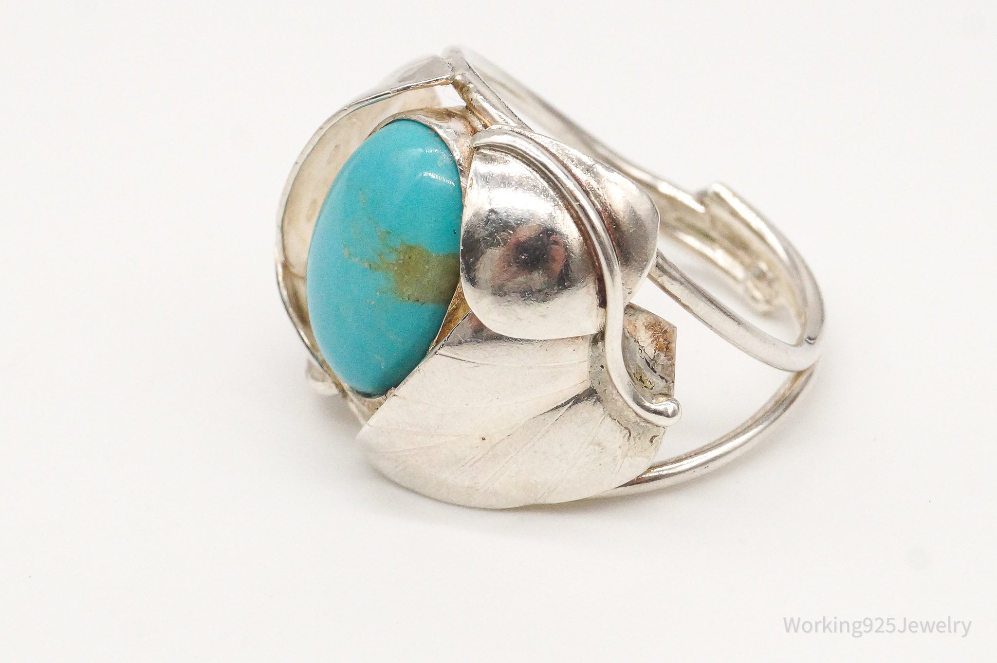 Vintage Turquoise Silver Ring - Size 9.25