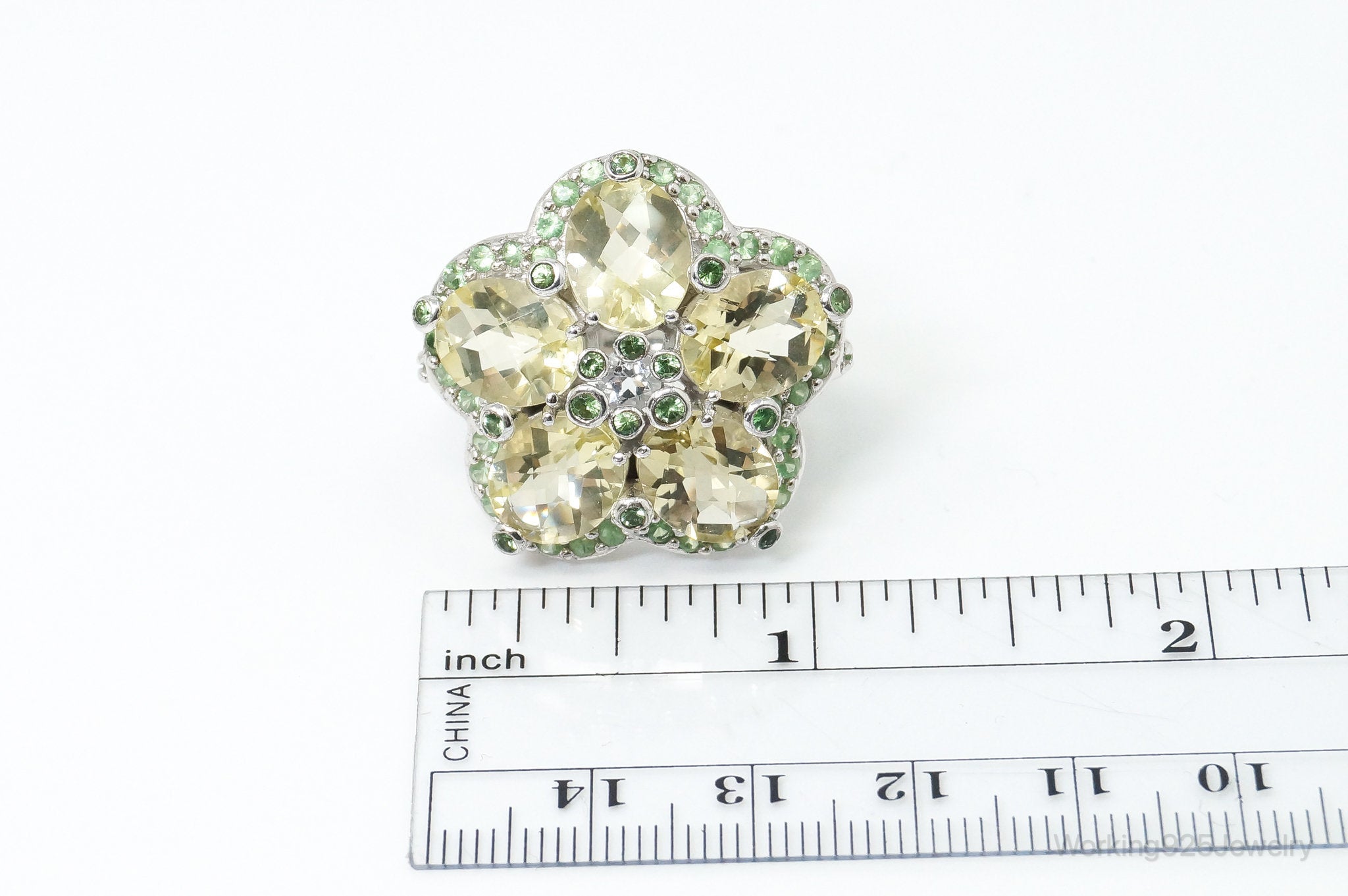 Vintage Flower Multi Gem Sterling Silver Statement Ring - Size 7