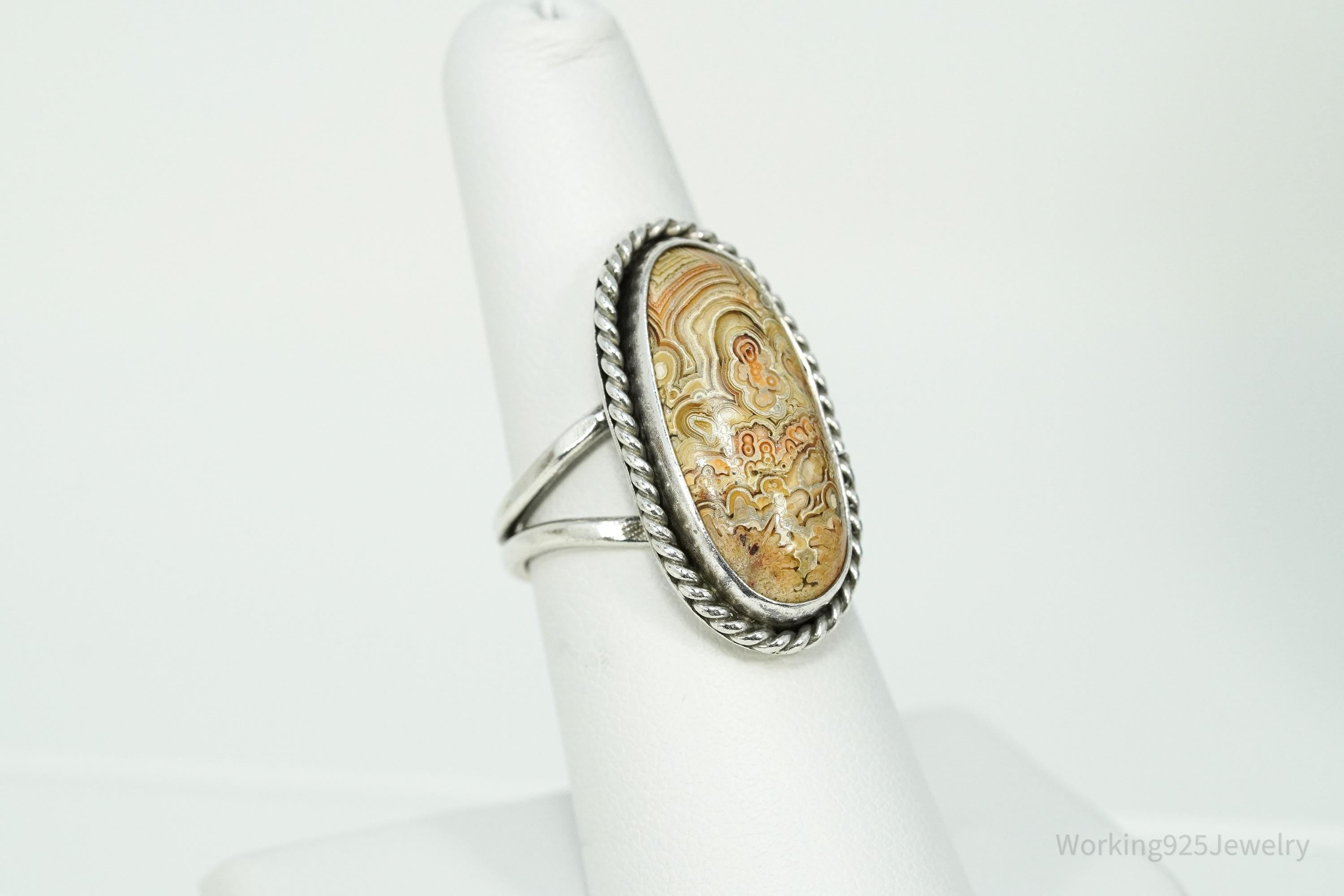 Vintage Native American Unsigned Crazy Lace Agate Silver Ring - Size 7