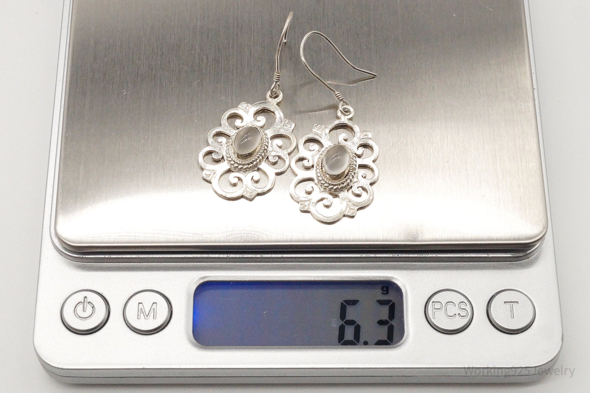 Vintage Moonstone Bali Style Sterling Silver Earrings