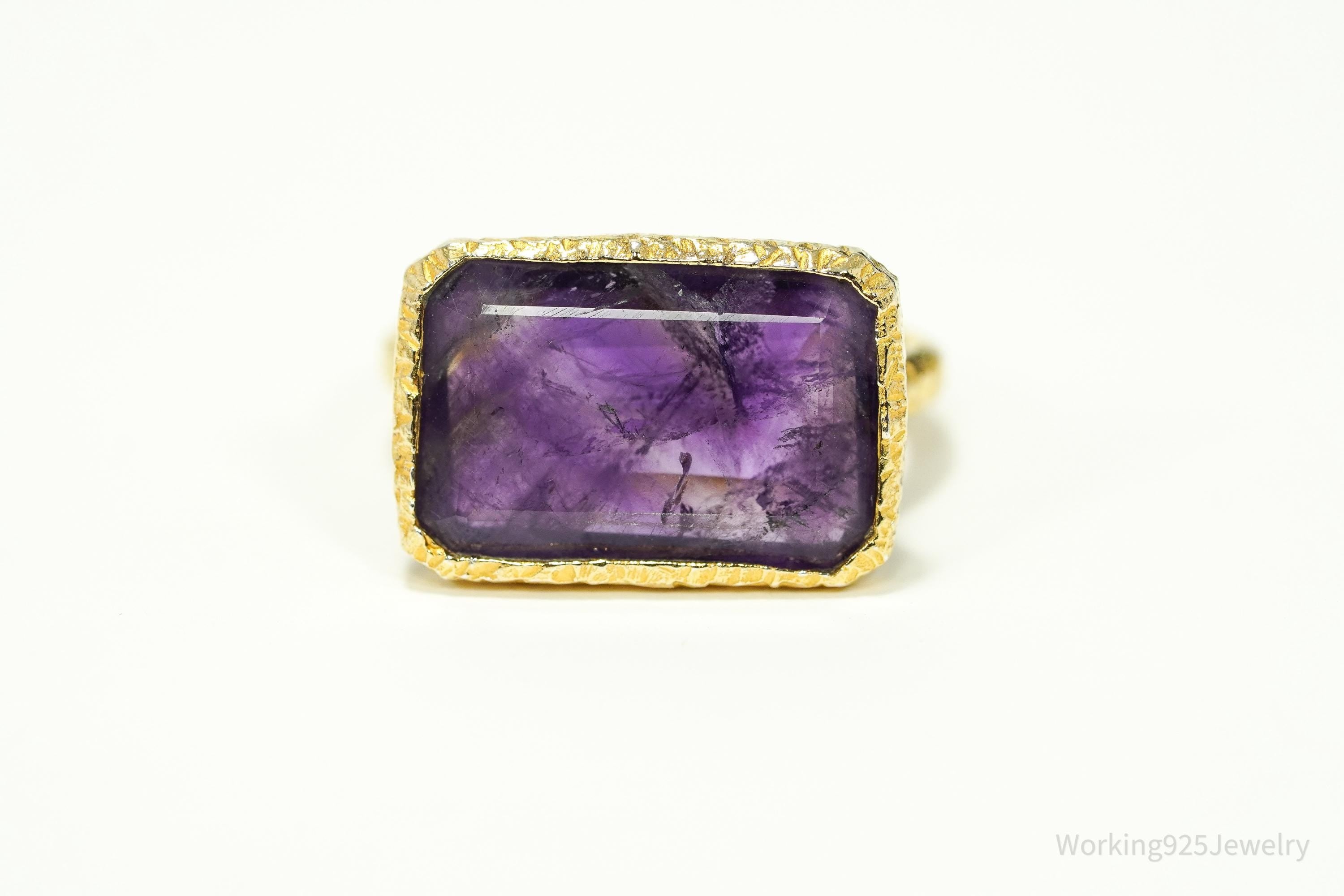 Vintage Purple Amethyst Gold Vermeil Sterling Silver Ring SZ 5.5