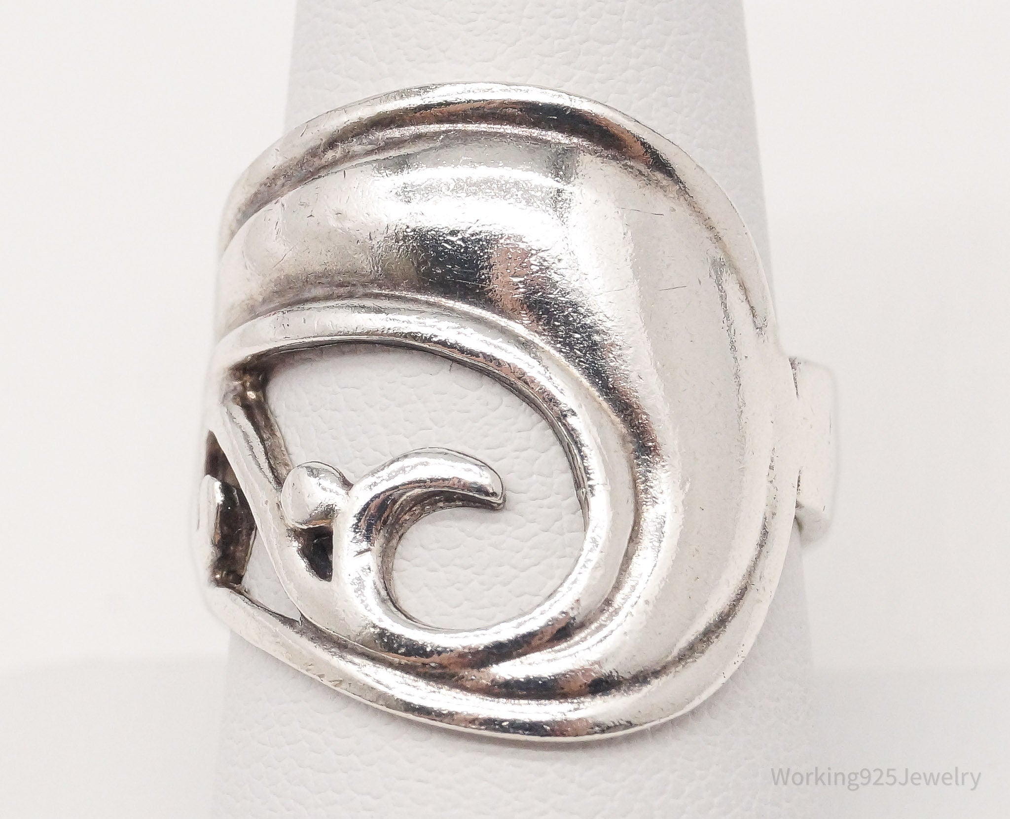 Vintage Wave Swirls Sterling Silver Ring - Size 8.75