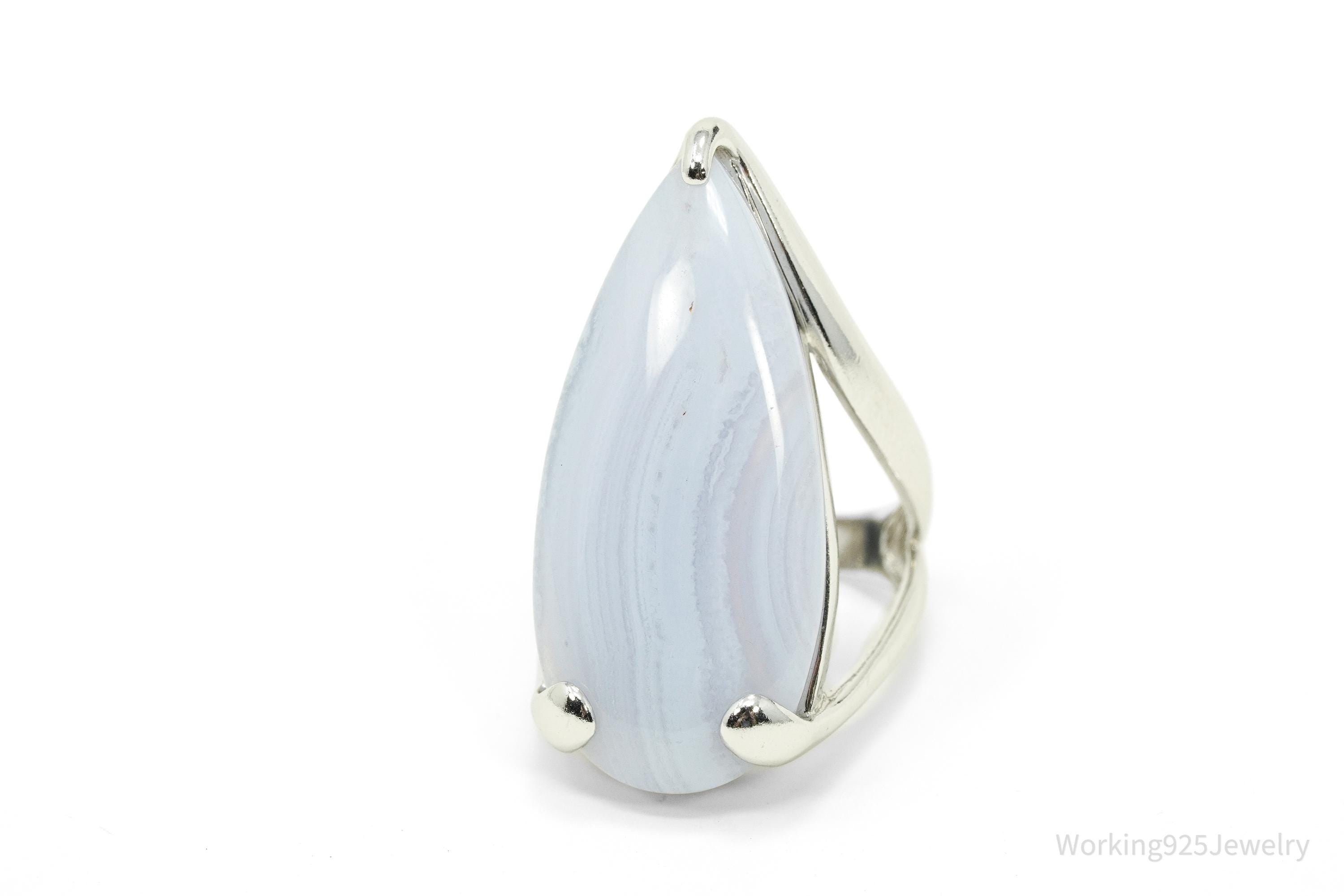 Vintage Heng Ngai Large Blue Lace Agate Sterling Silver Ring - Size 7.25