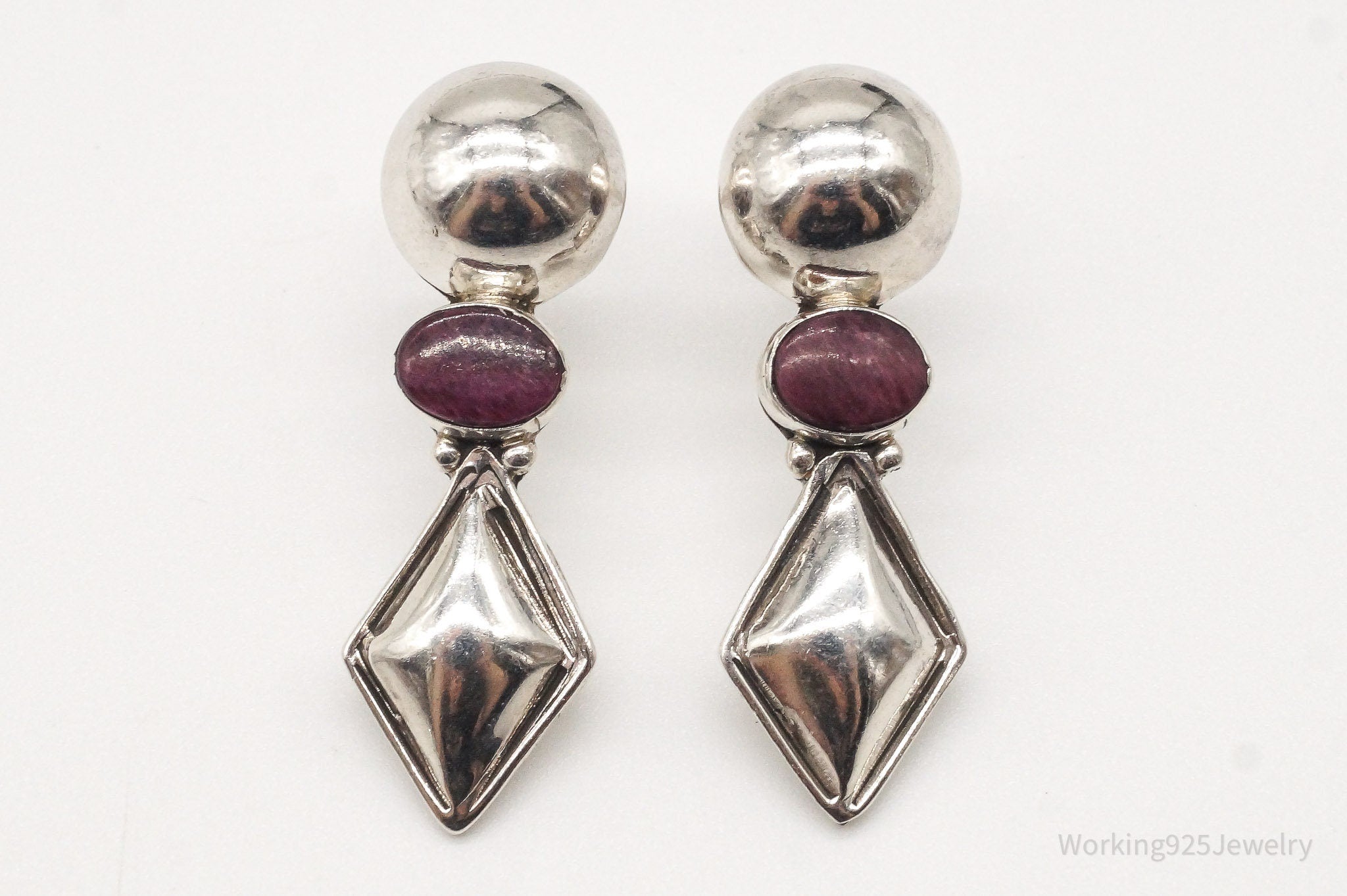 Vintage Long Amethyst Silver Earrings