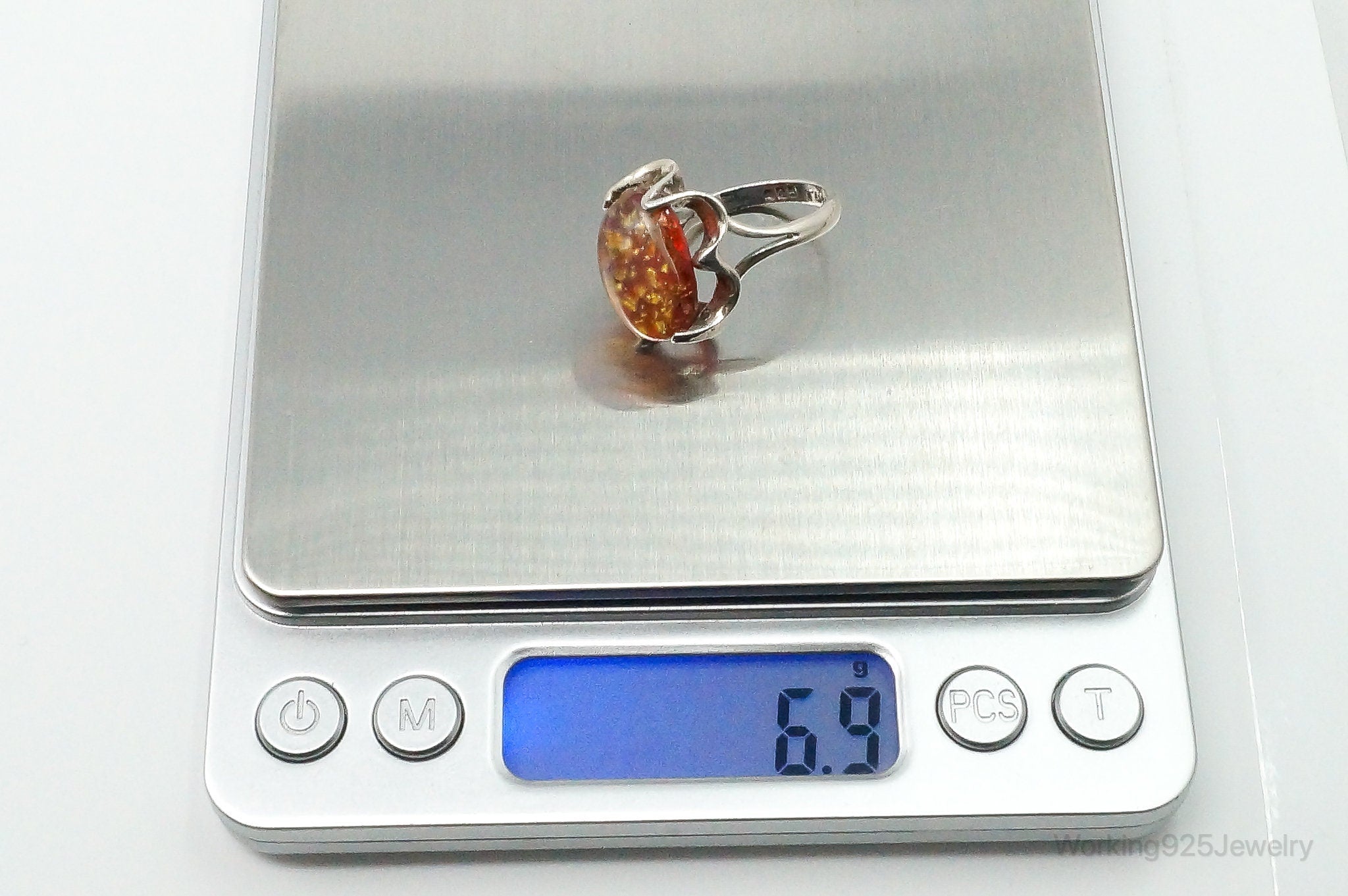 Vintage Mexico Faux Fire Opal Sterling Silver Ring - Size 6.75