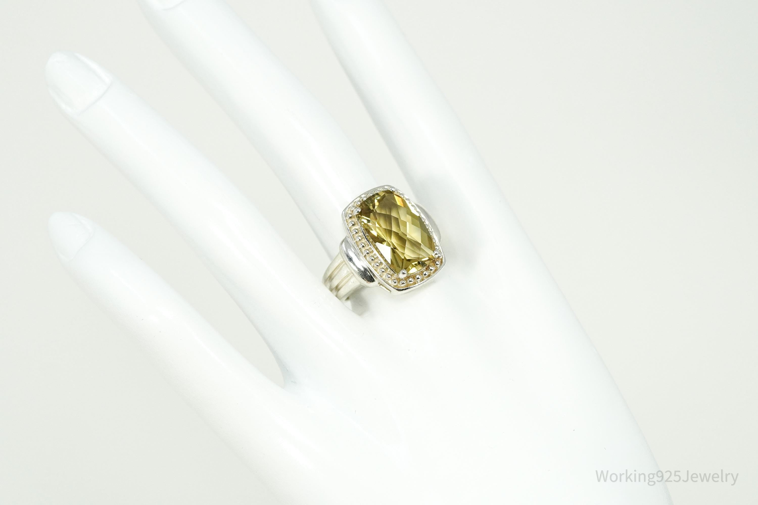 Vintage Large Lemon Quartz Gold Vermeil Sterling Silver Ring - Size 8