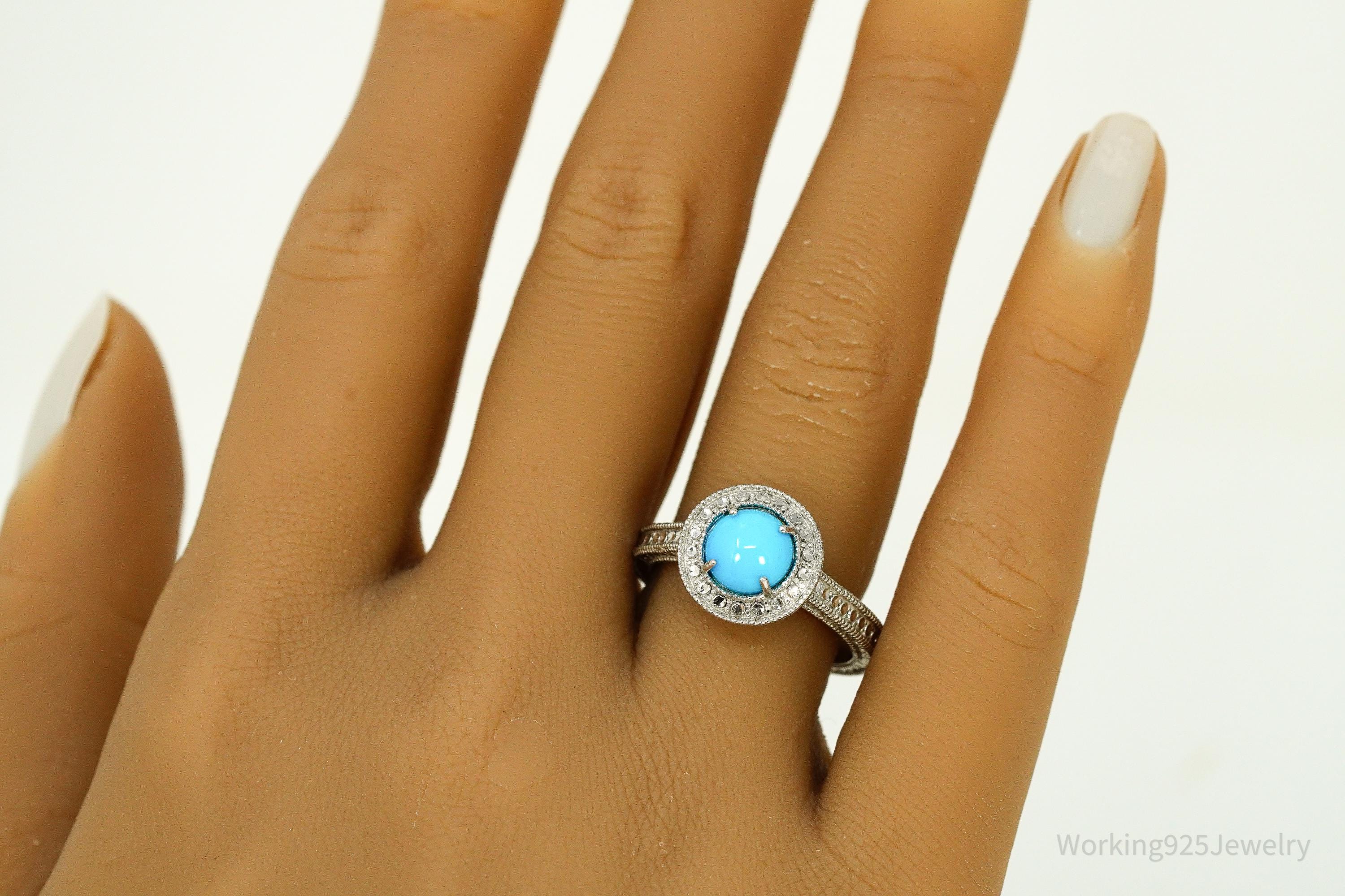 Vintage Blue Turquoise Sterling Silver Ring Size 8