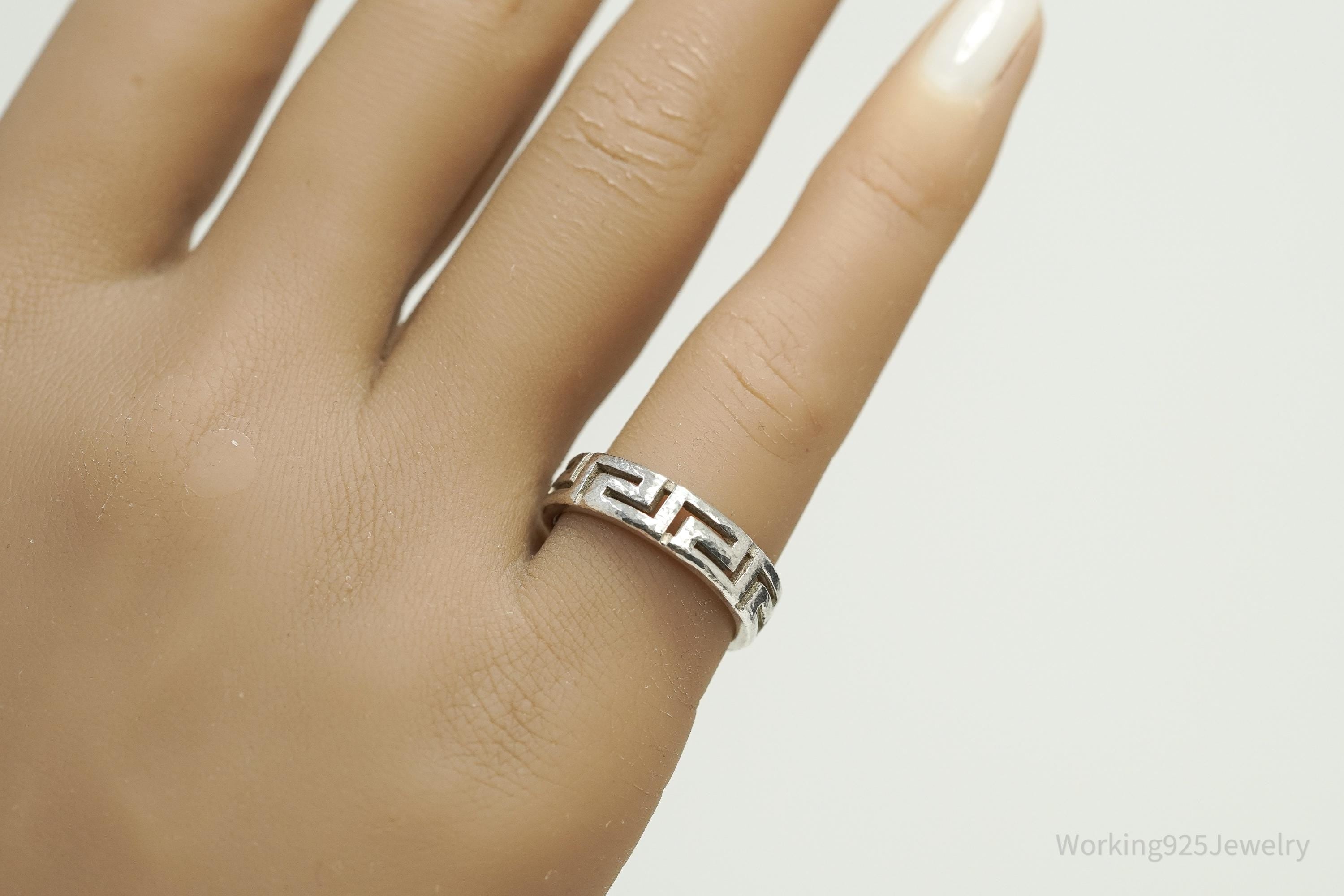 Vintage Greek Key Sterling Silver Band Ring - Size 6.5