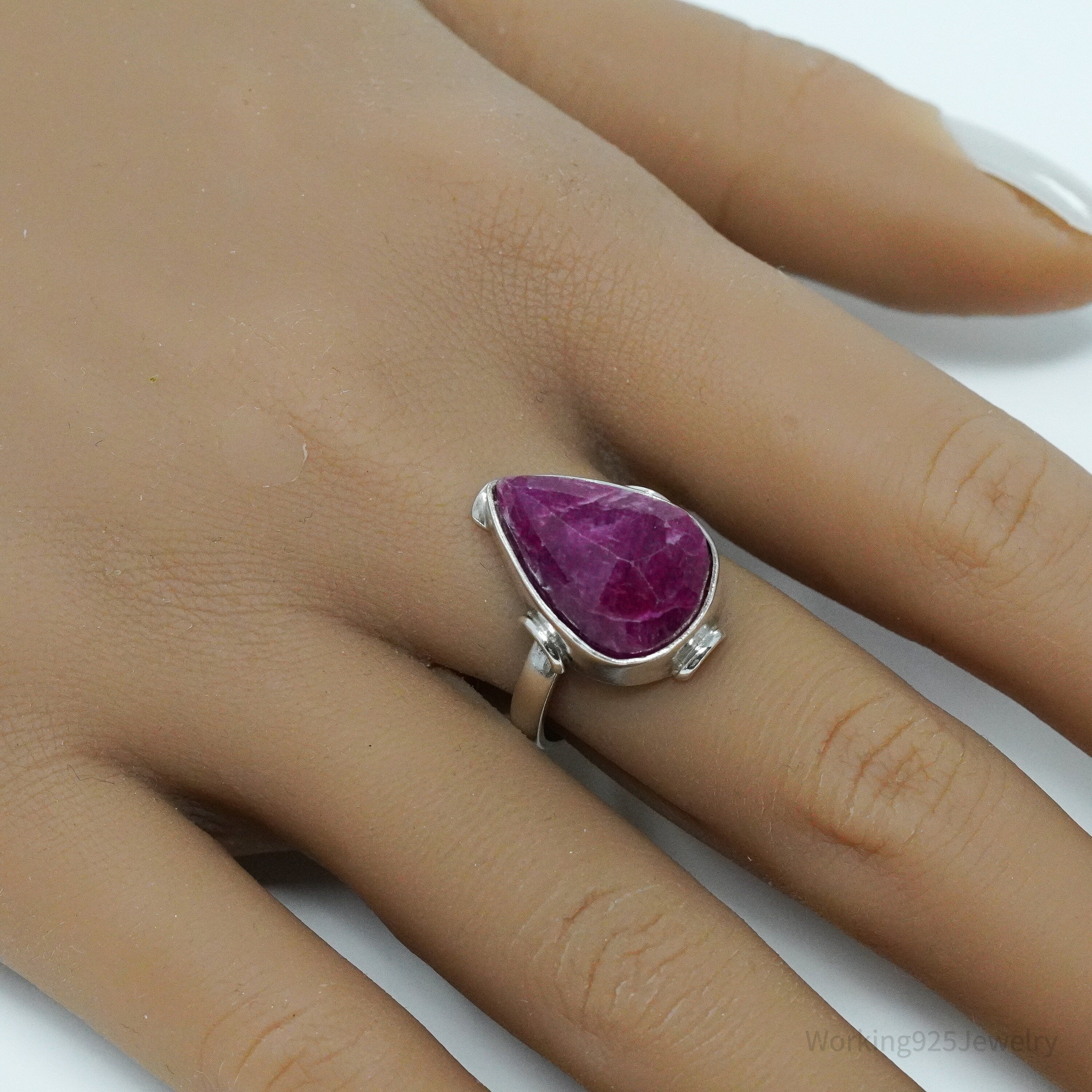 Vintage Natural Ruby Sterling Silver Ring - Size 8.25