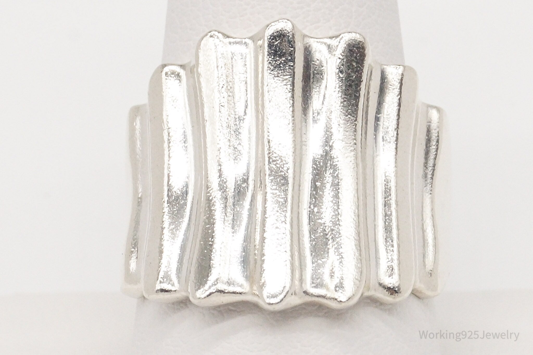 Vintage Modernist Puffy Ribbed Style Sterling Silver Ring - Size 10