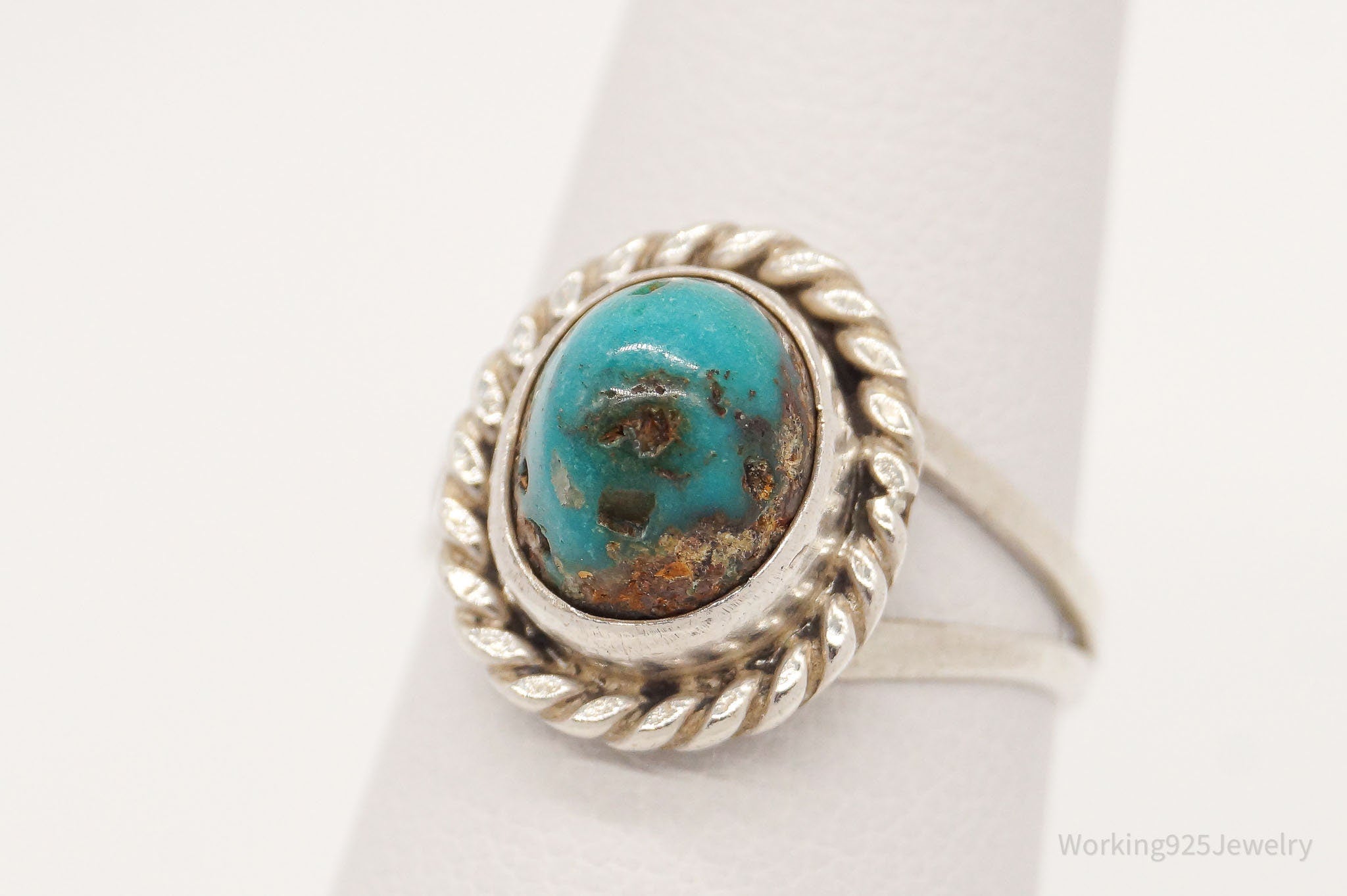 Vintage Native American Turquoise Unsigned Silver Ring Size 4.75