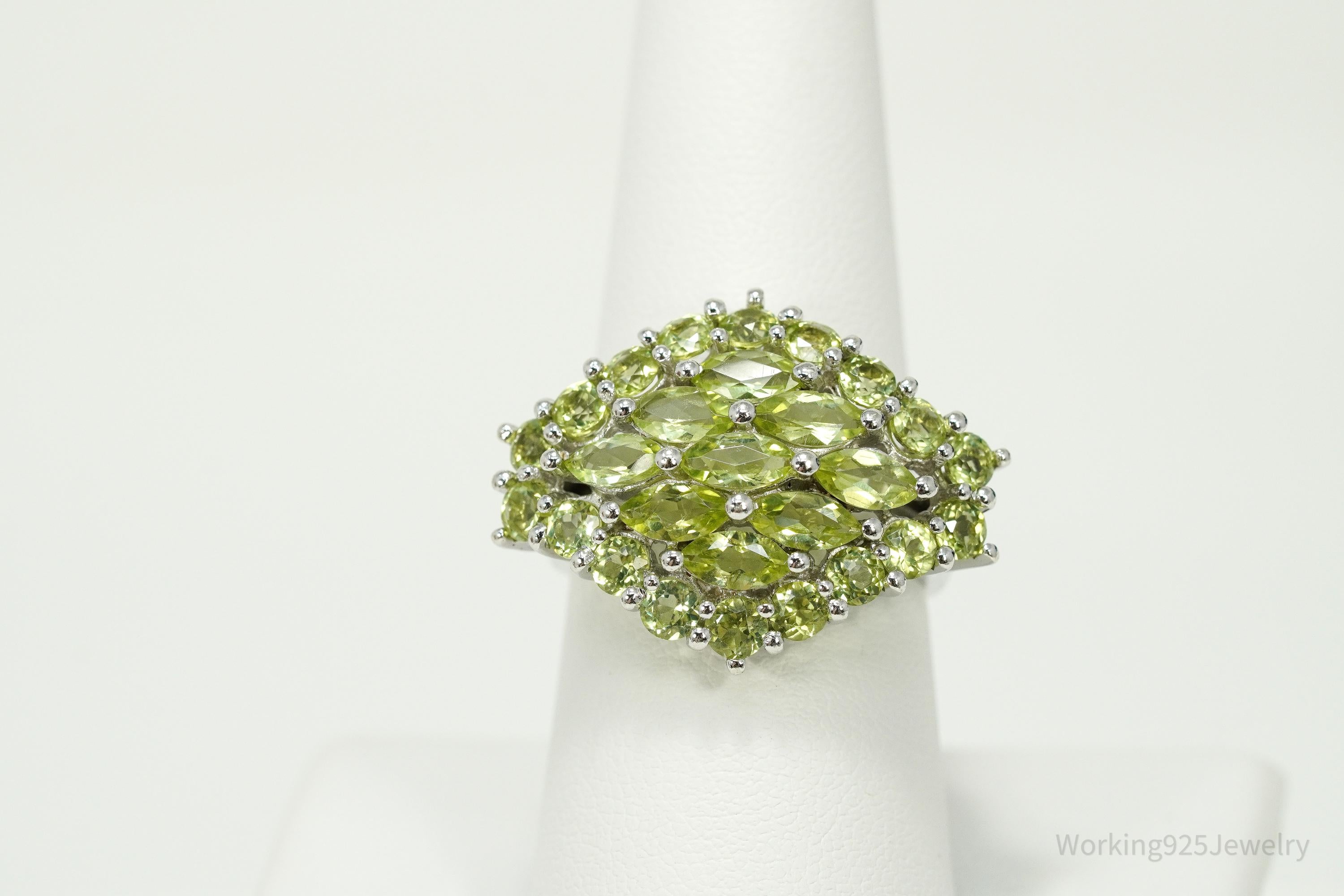 Green Peridot Sterling Silver Ring - Size 8