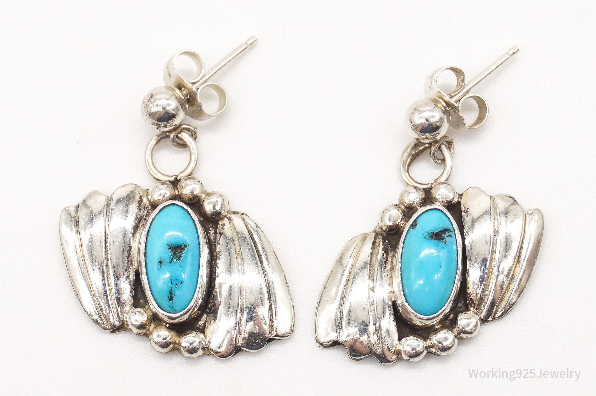 Vintage Native American Blue Turquoise Sterling Silver Earrings