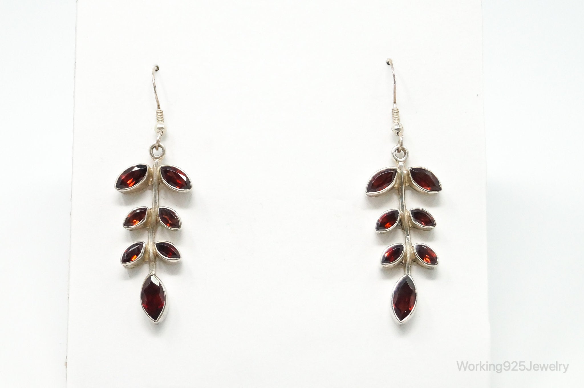 Vintage Garnet Vine Leaves Sterling Silver Earrings