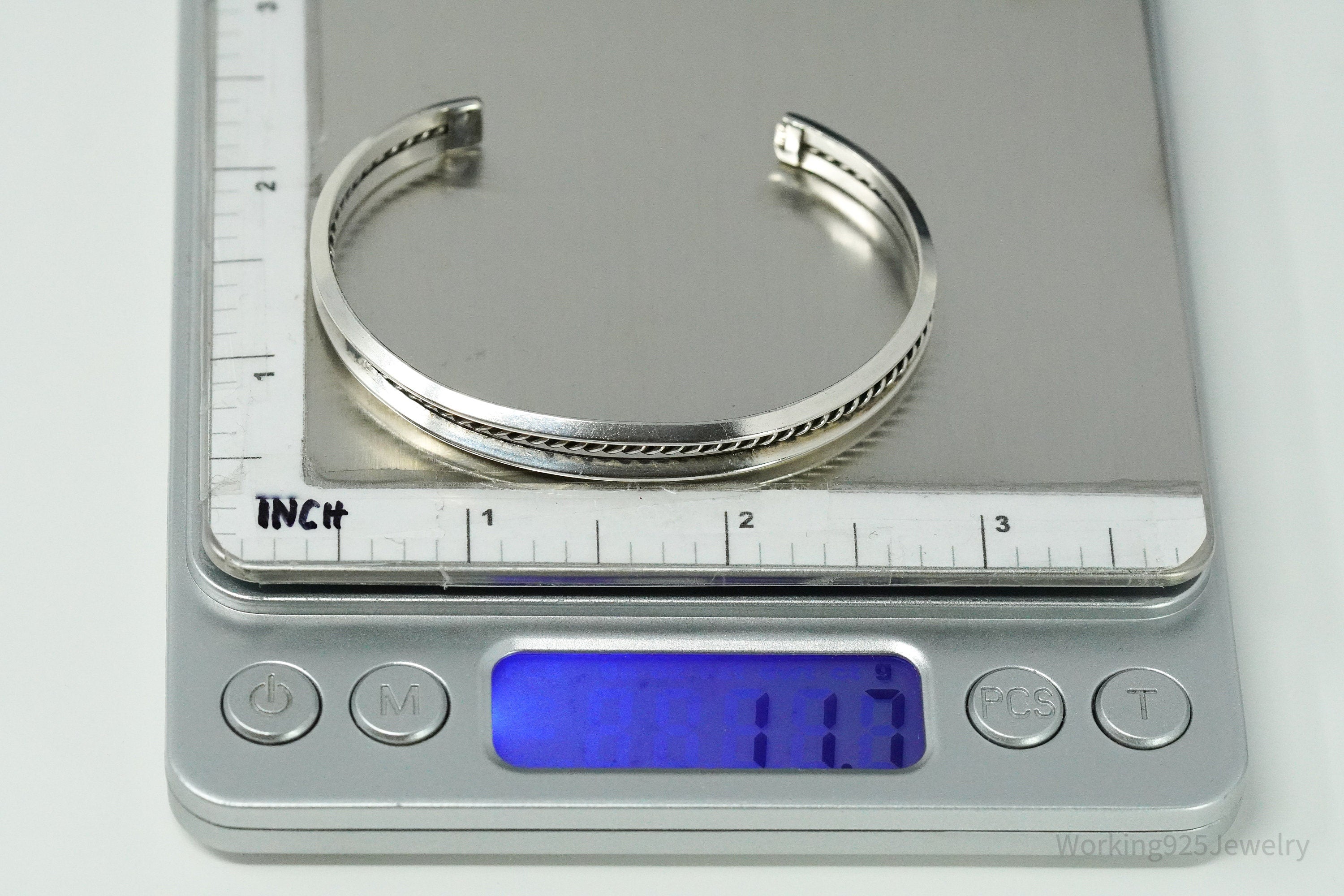 Vintage Native American Tahe Sterling Silver Rope Cable Cuff Bracelet - 6.5"