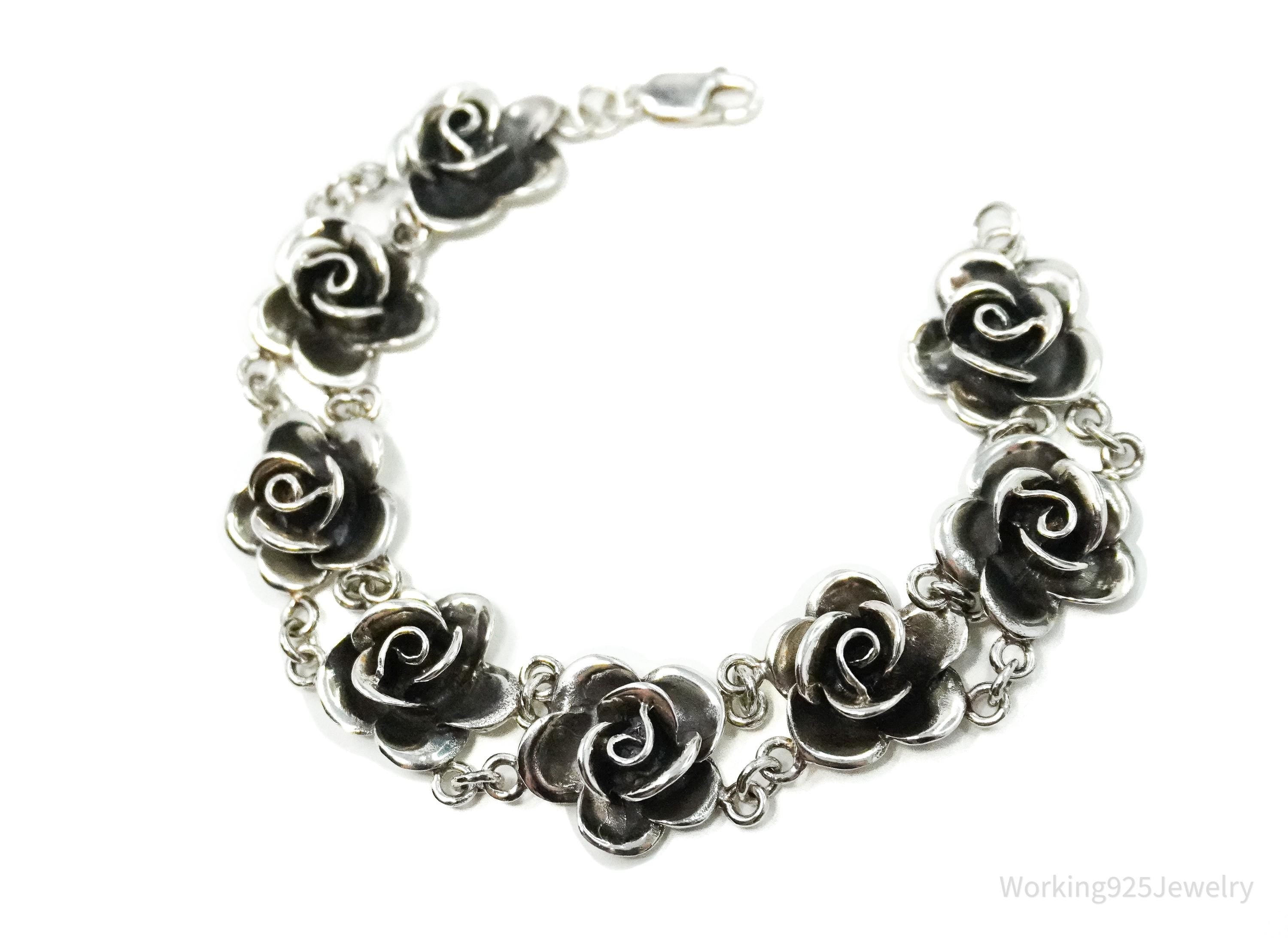 Vintage Roses Sterling Silver Bracelet 7.75"