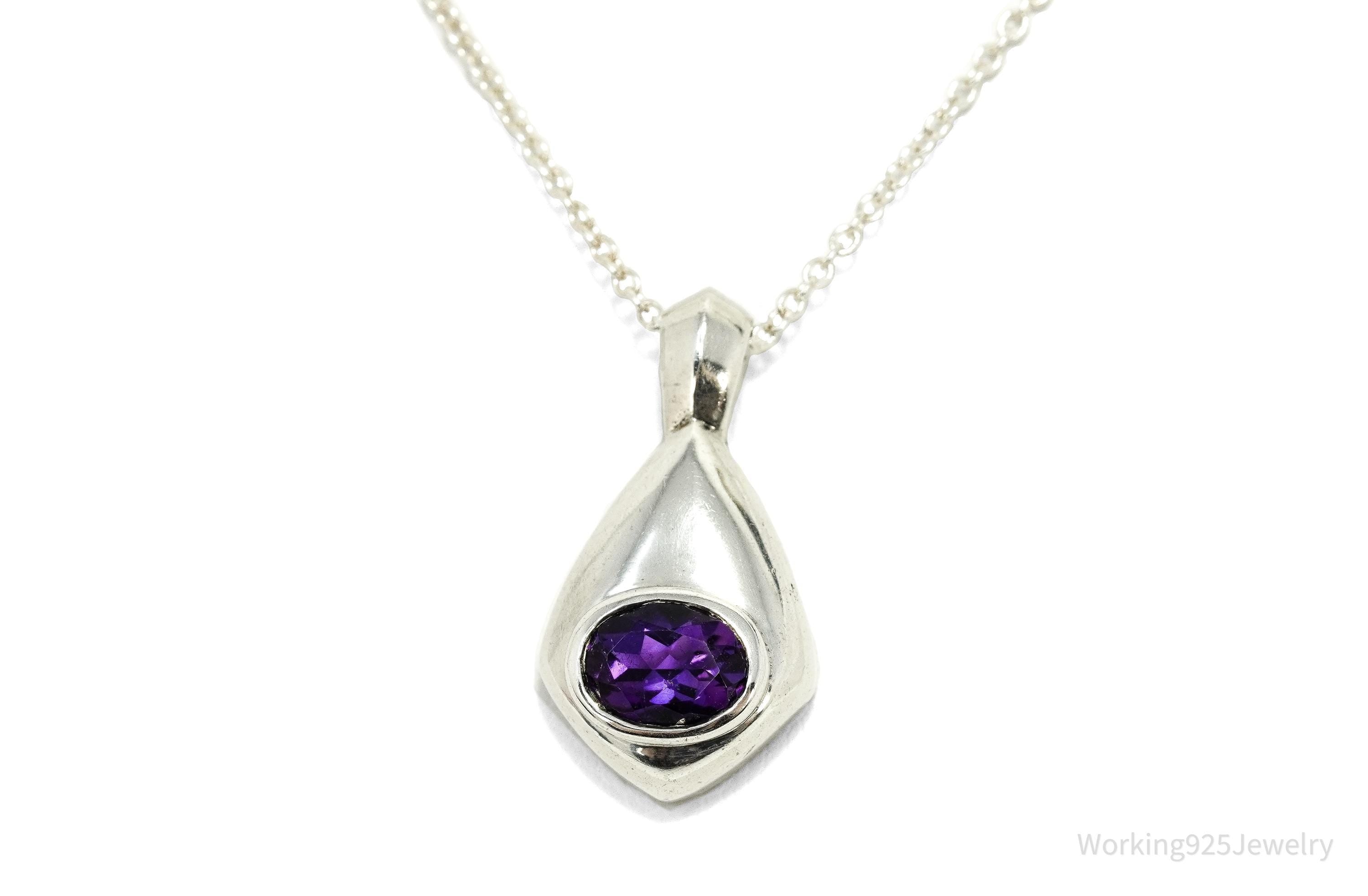 Vintage Amethyst Sterling Silver Chain Necklace 24"